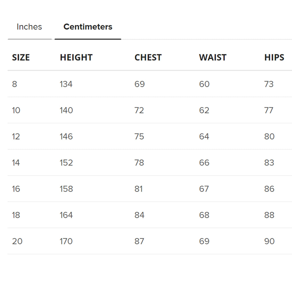 Centimeters of body measurement for youth Too Much KANJI Crew Neck T-Shirt