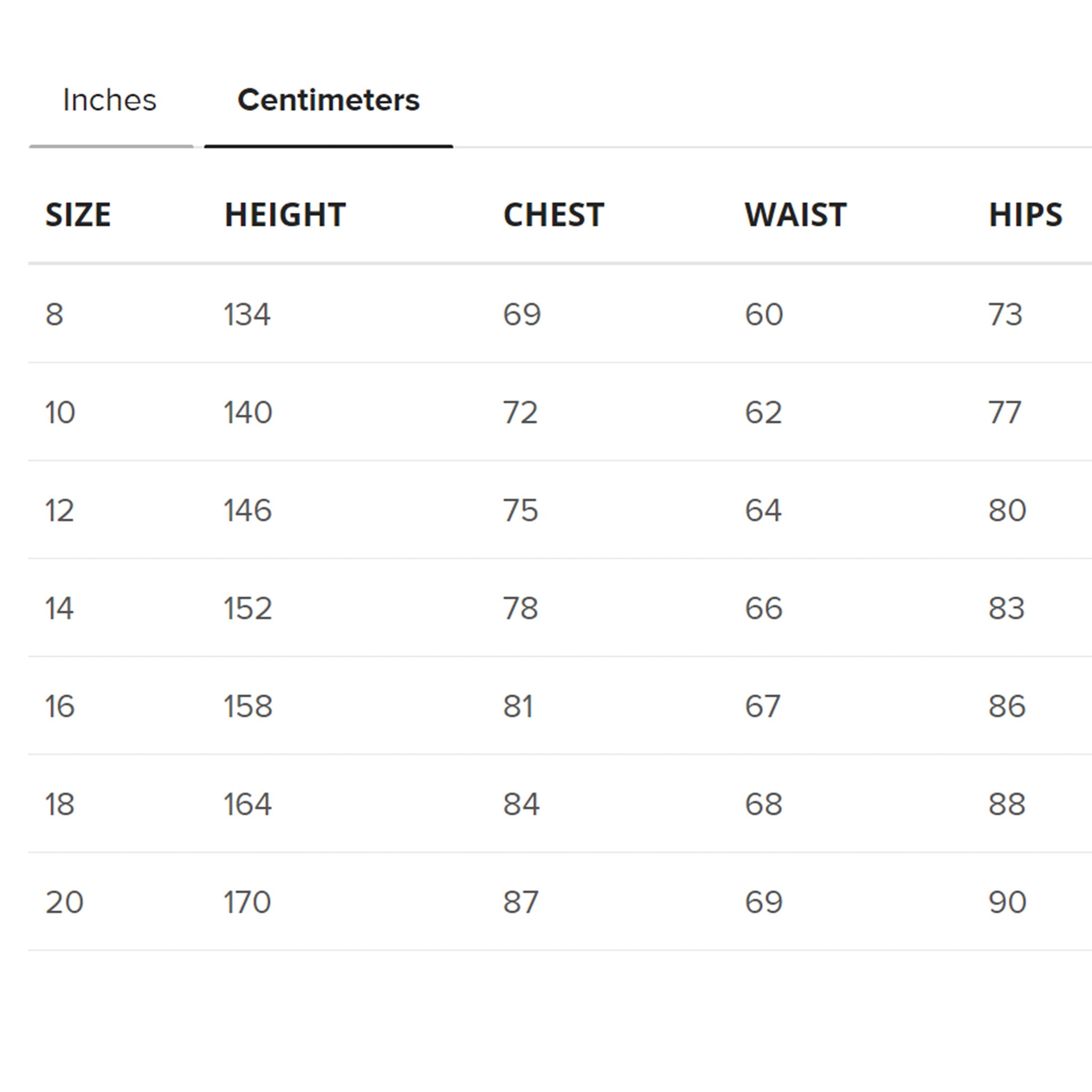 Centimeters of body measurement for youth Too Much KANJI Crew Neck T-Shirt