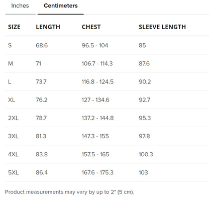 Centimeters of body measurement for unisex MOTONOBU TEZUKA hoodie