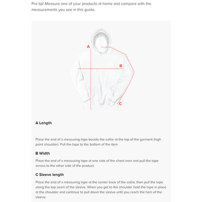 Unisex product measurement guide for unisex MOTONOBU TEZUKA hoodie