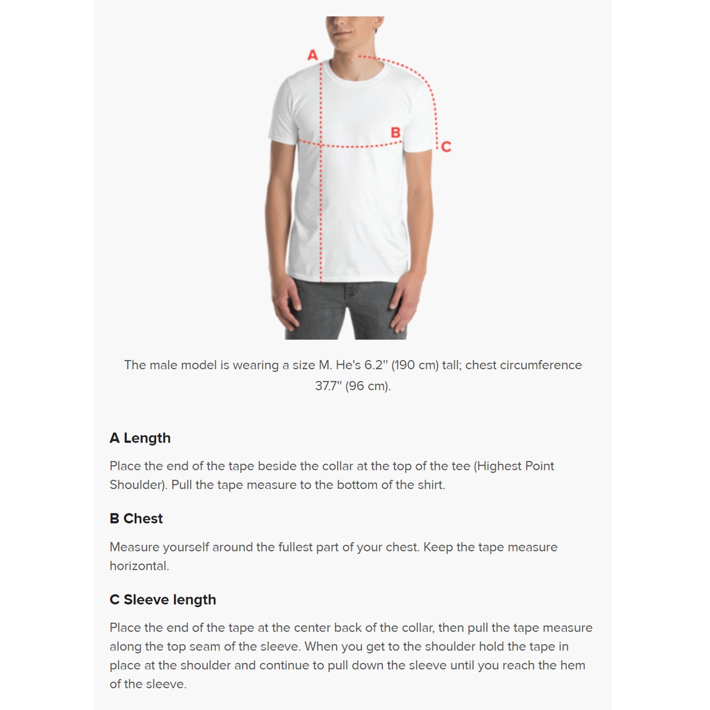 Unisex body measurement guide for unisex SPARS Logomark Basic T-shirt