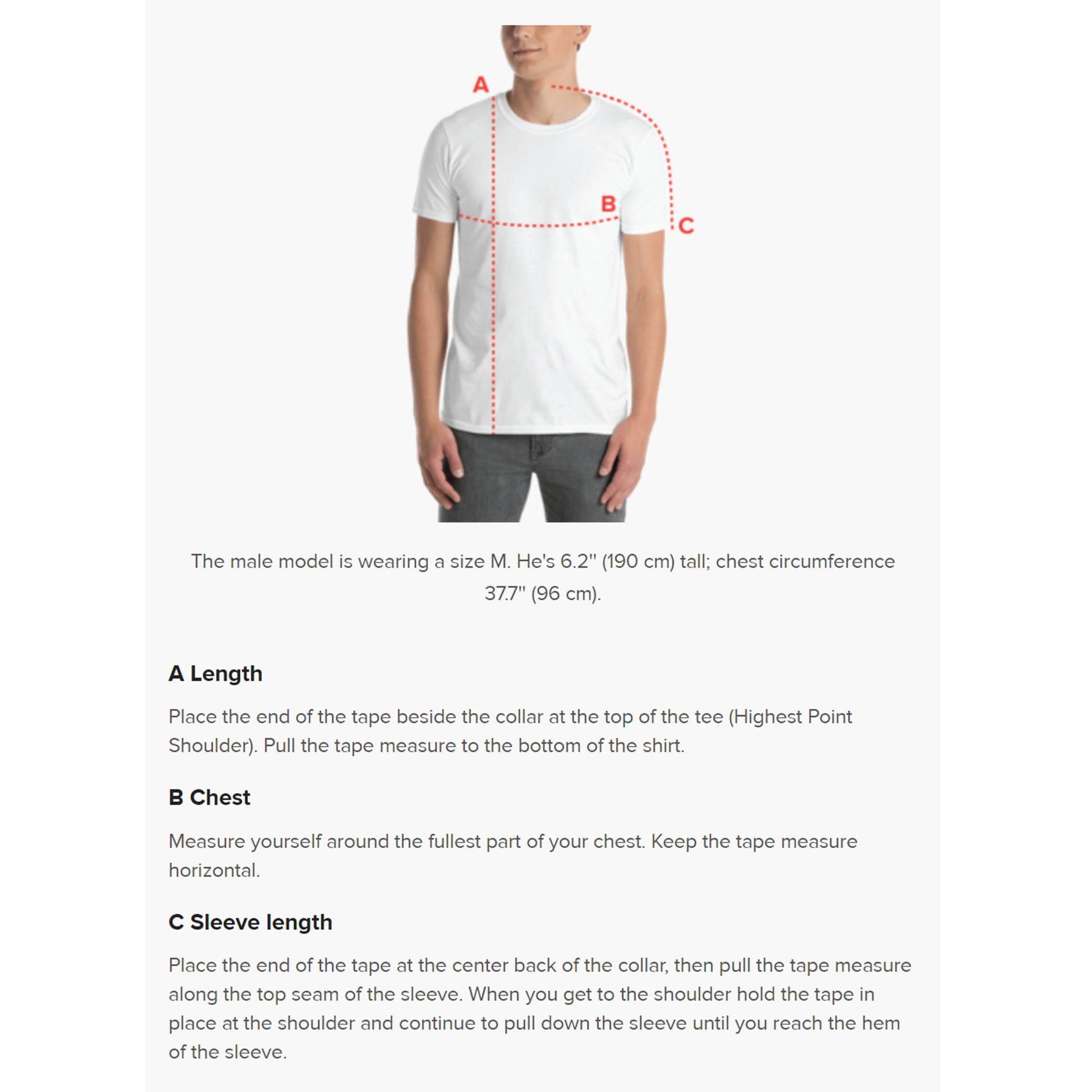 Unisex body measurement guide for unisex SPARS Logomark Basic T-shirt