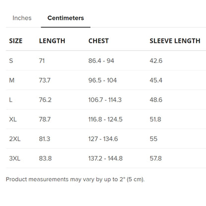 Centimeters of body measurement for unisex SPARS Logomark Basic T-shirt