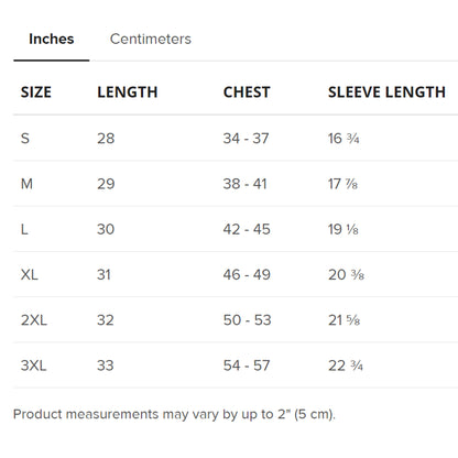 Inches of body measurement for unisex SPARS Logomark Basic T-shirt