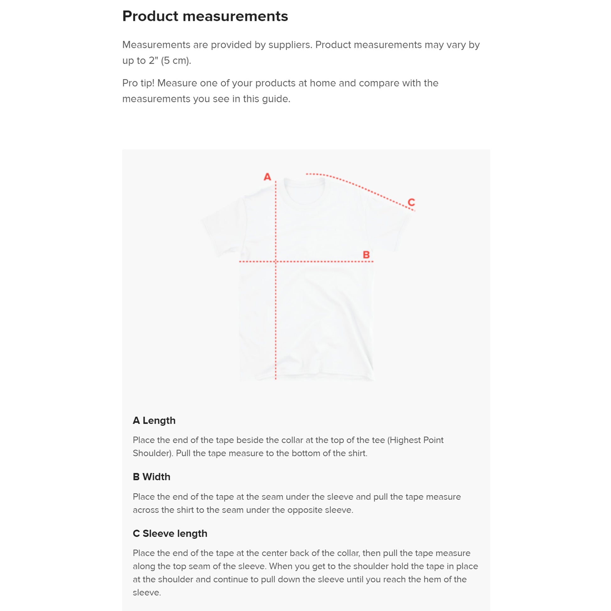 Unisex product measurement guide for unisex SPARS Logomark Basic T-shirt