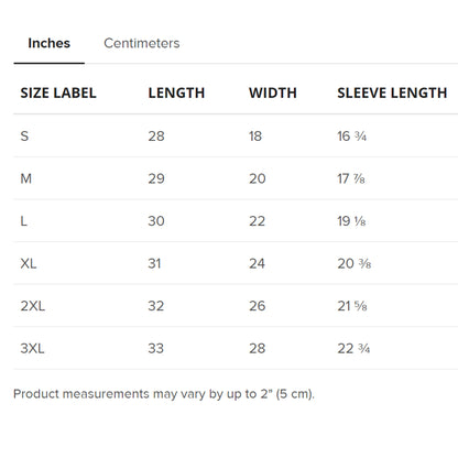 INches of product measurement for unisex SPARS Logomark Basic T-shirt