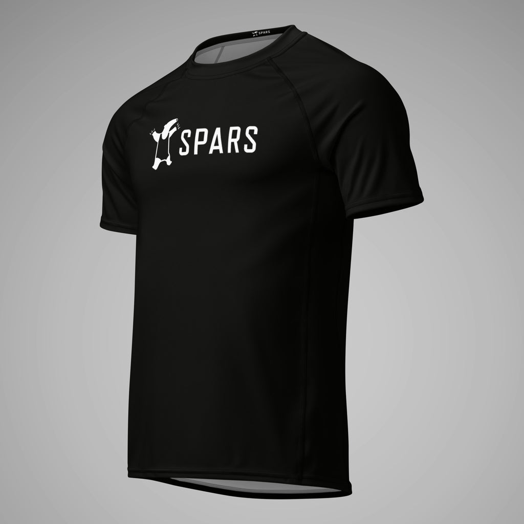 Men's BJJ Short Sleeve Rash Guard SPARS Logo Black Left Front View_2