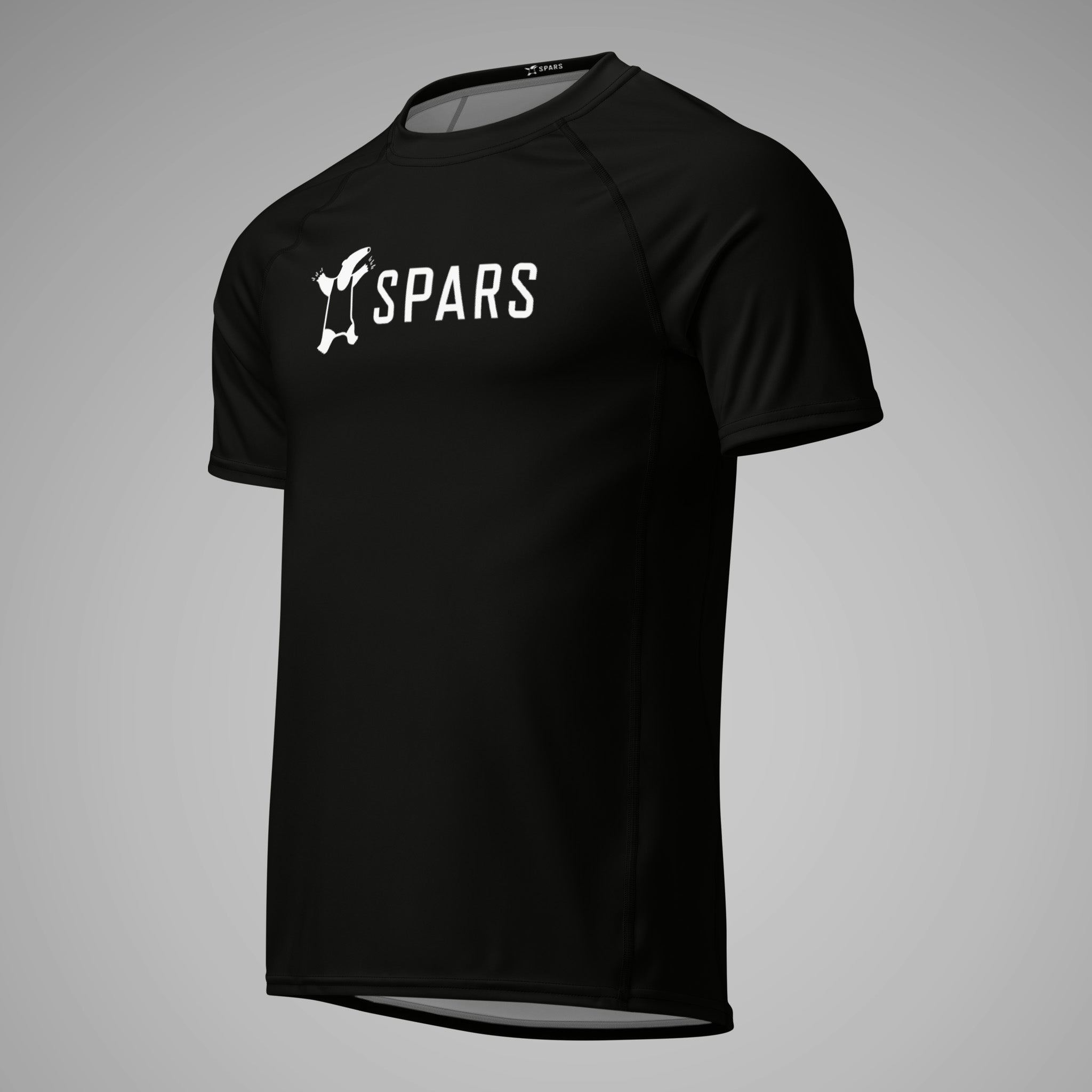 Men's BJJ Short Sleeve Rash Guard SPARS Logo Black Left Front View_2