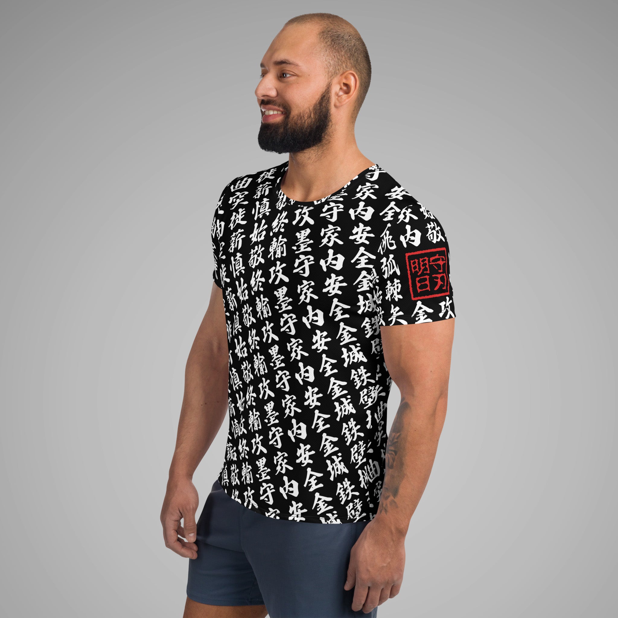 Men's Athletic Tee TOO MUCH KANJI Black/White Left View 1