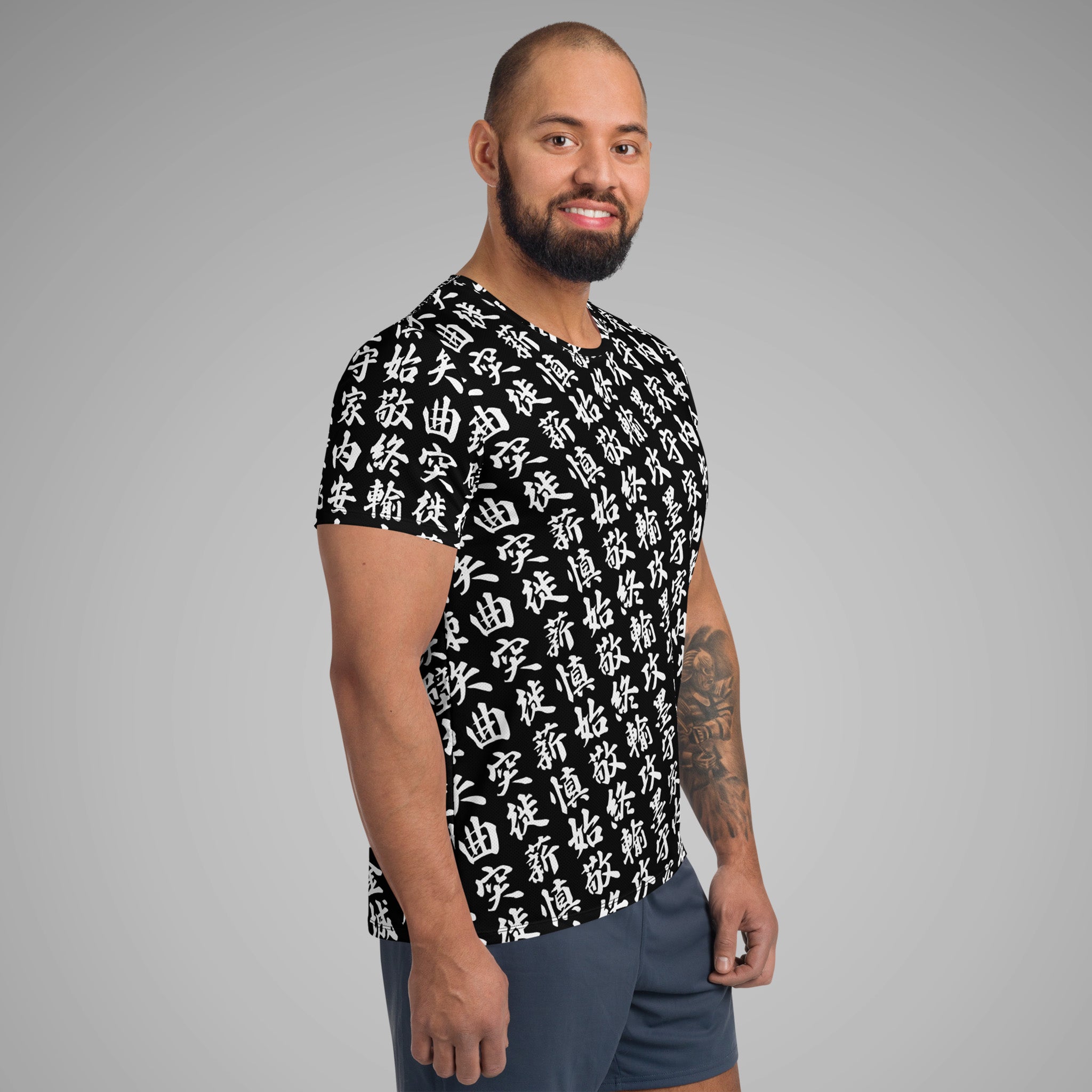 Men's Athletic Tee TOO MUCH KANJI Black/White Right View 1