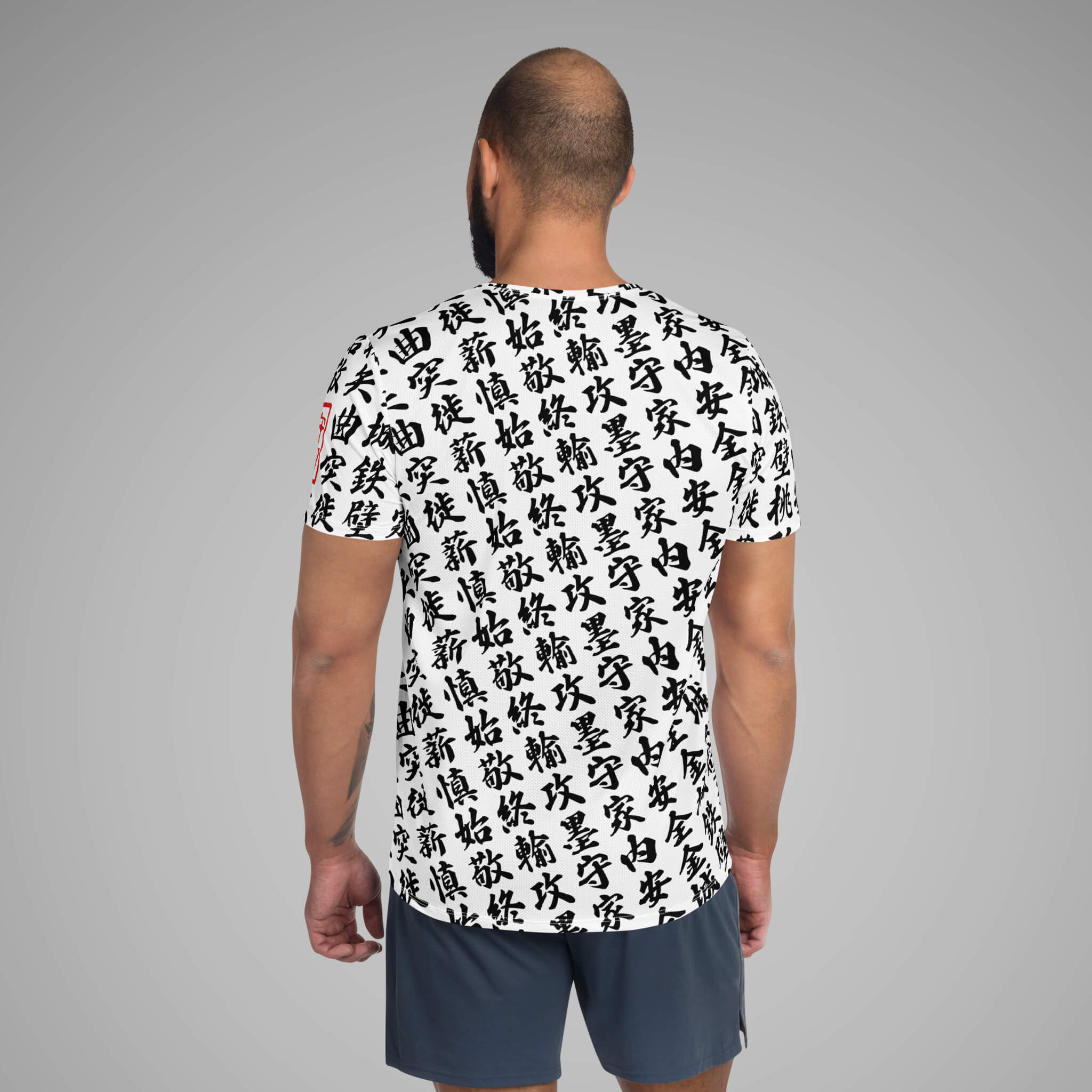 Men's Athletic Tee TOO MUCH KANJI White/Black Back View 2