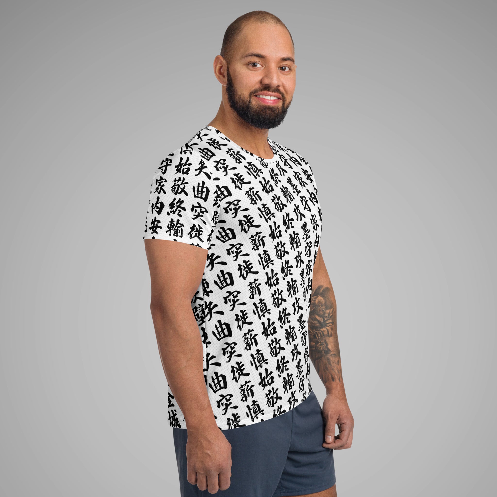 Men's Athletic Tee TOO MUCH KANJI White/Black Right View 1