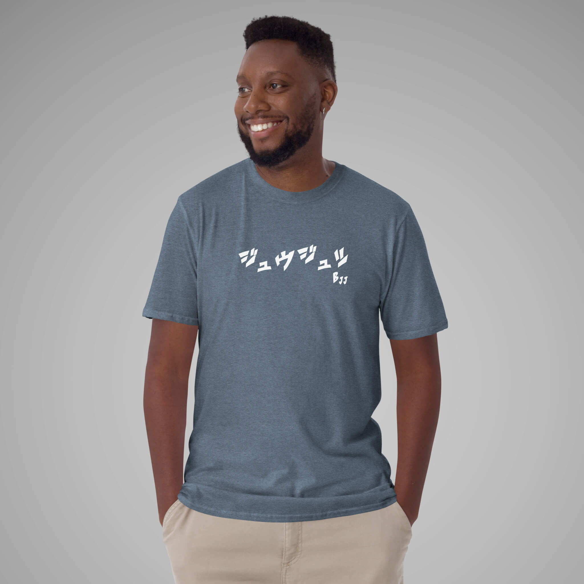 Men's BJJ KATAKANA Daily Tee in Heather Indigo Front 2