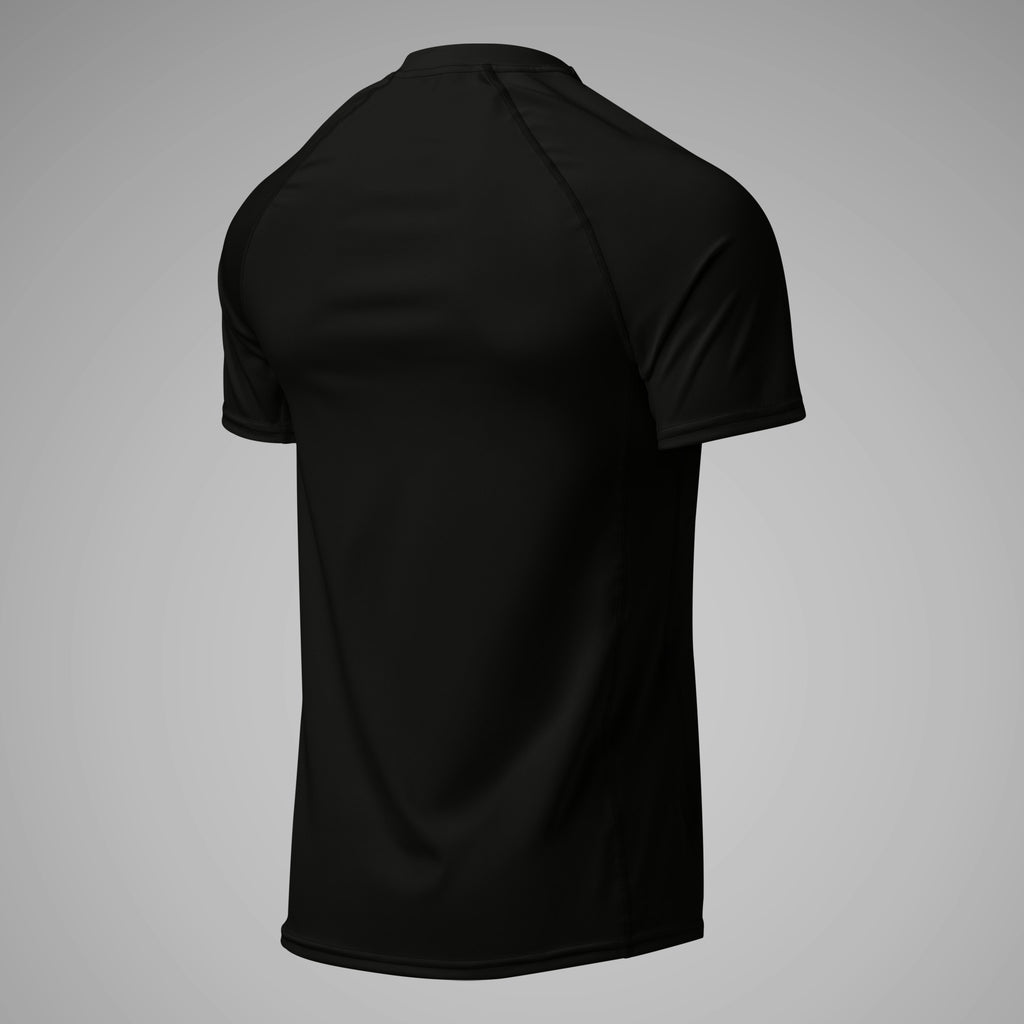 Men's BJJ Short Sleeve Rash Guard SPARS Logo Black Back View 2