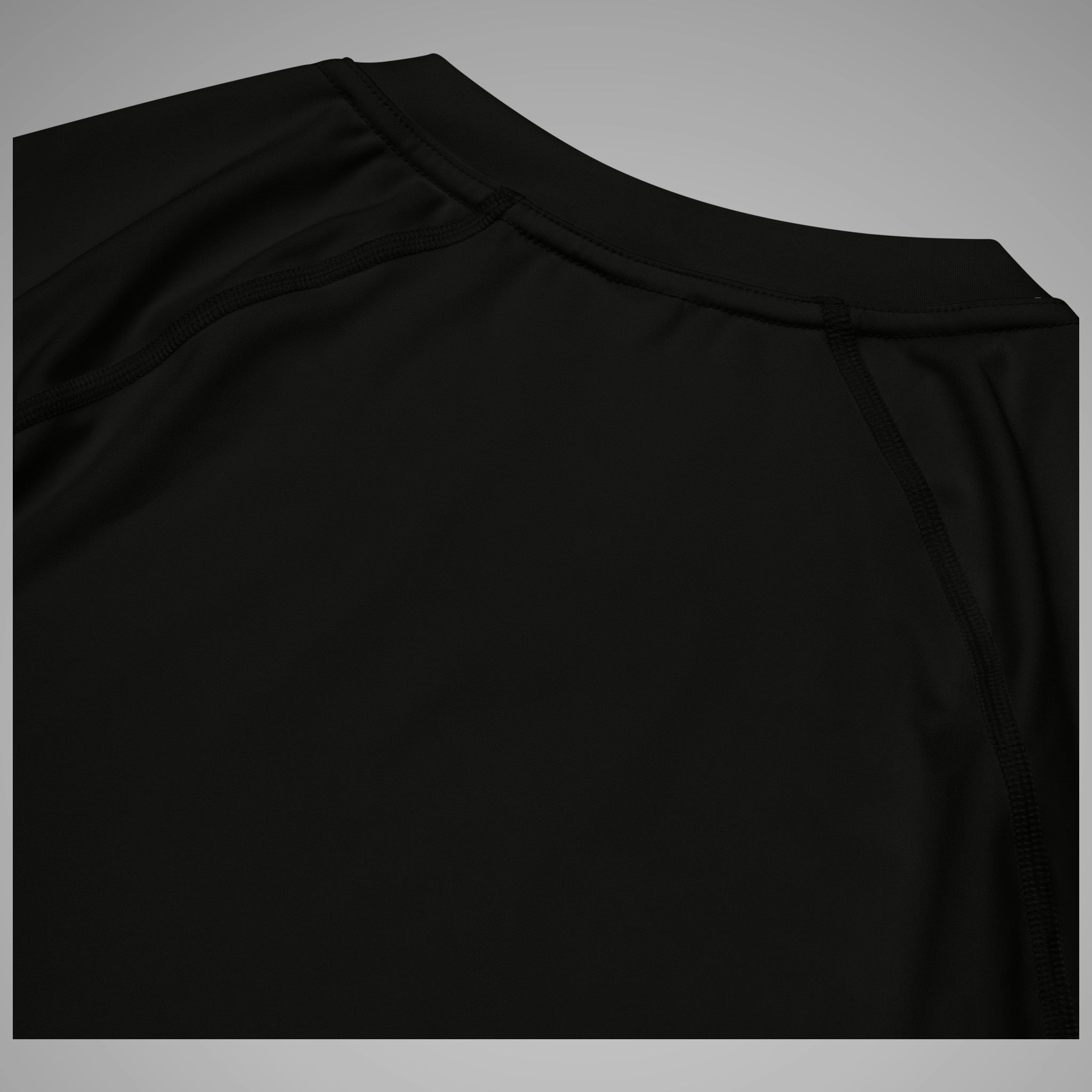 Men's BJJ Short Sleeve Rash Guard SPARS Logo Black Close-Up View 2