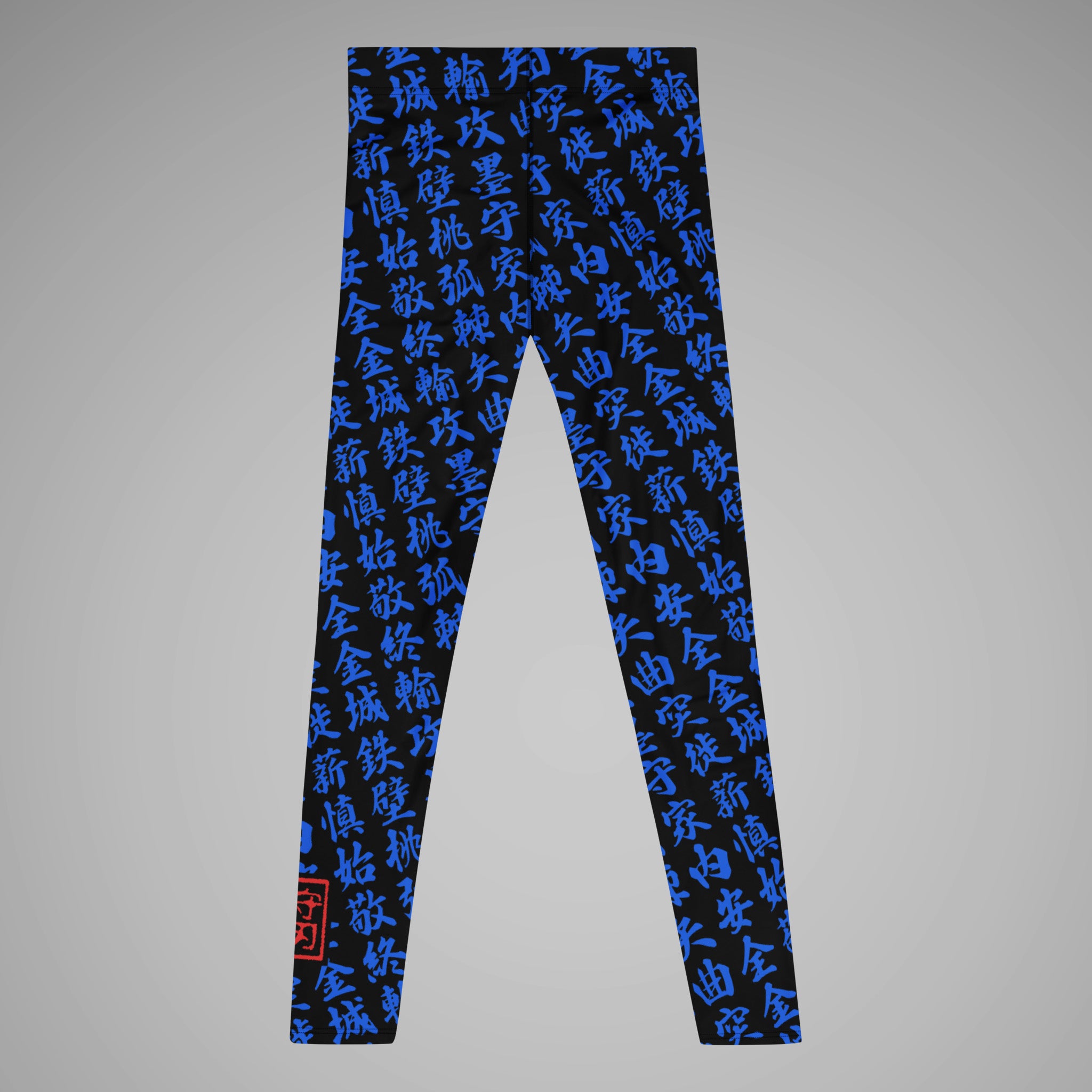 Men's BJJ Spats TOO MUCH KANJI Black/Blue Back View 1