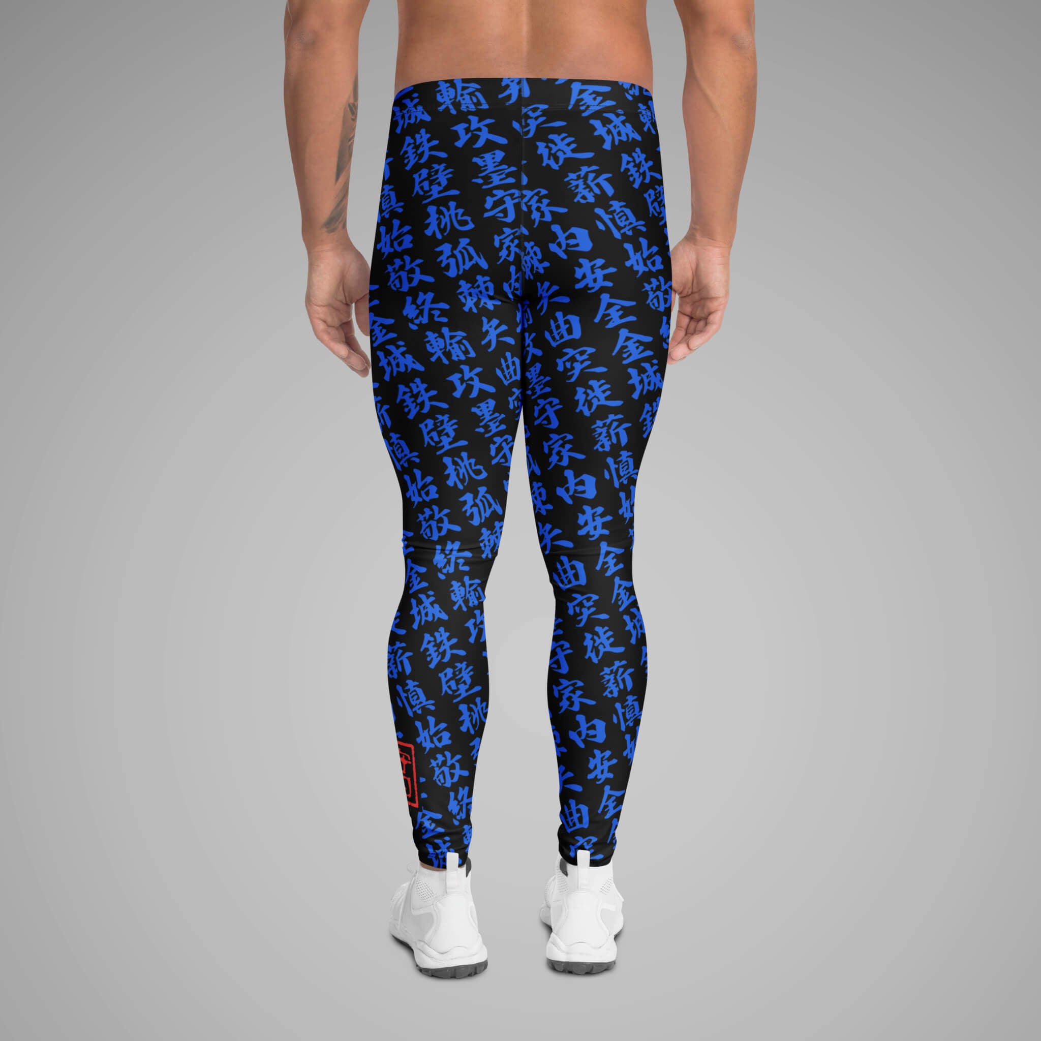 Men's BJJ Spats TOO MUCH KANJI Black/Blue Back View 2