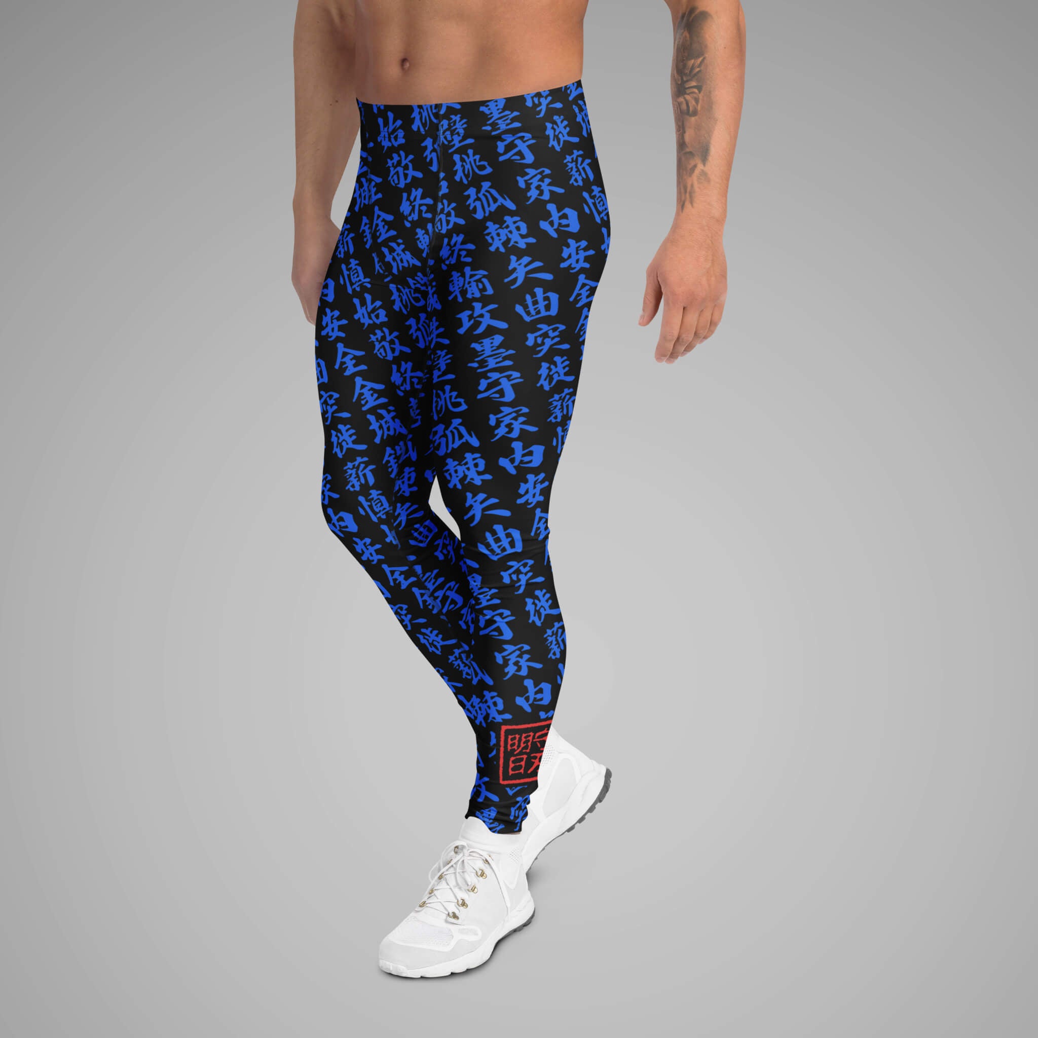 Men's BJJ Spats TOO MUCH KANJI Black/Blue Left View 2