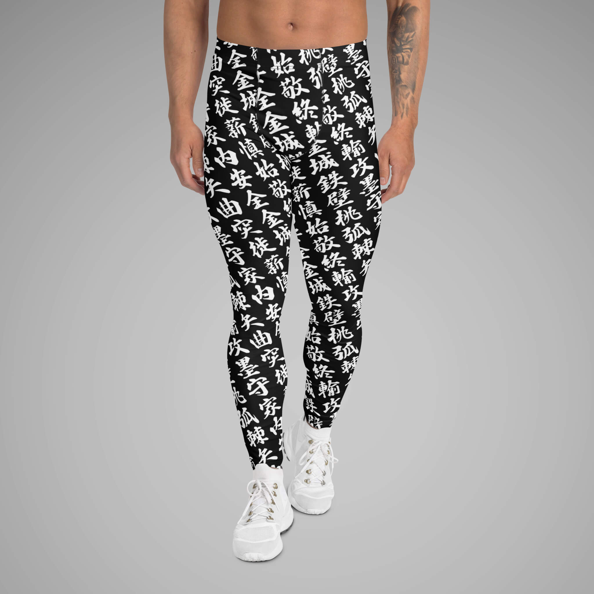 Men's BJJ Spats TOO MUCH KANJI Black/White Front view 2