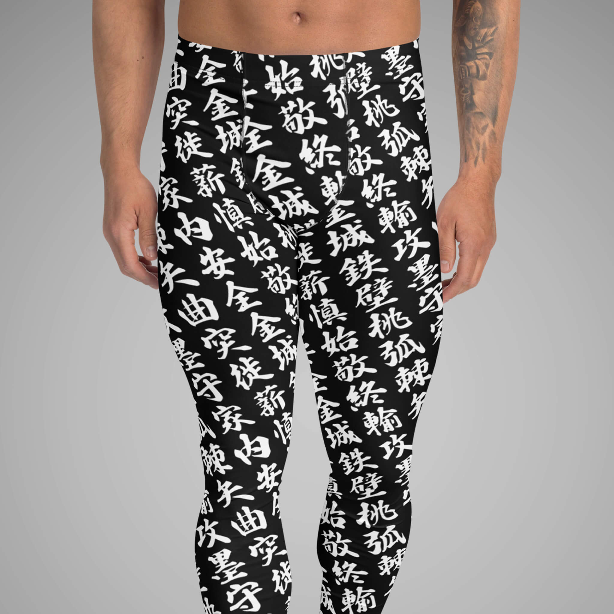 Men's BJJ Spats TOO MUCH KANJI Black/White Front view 3