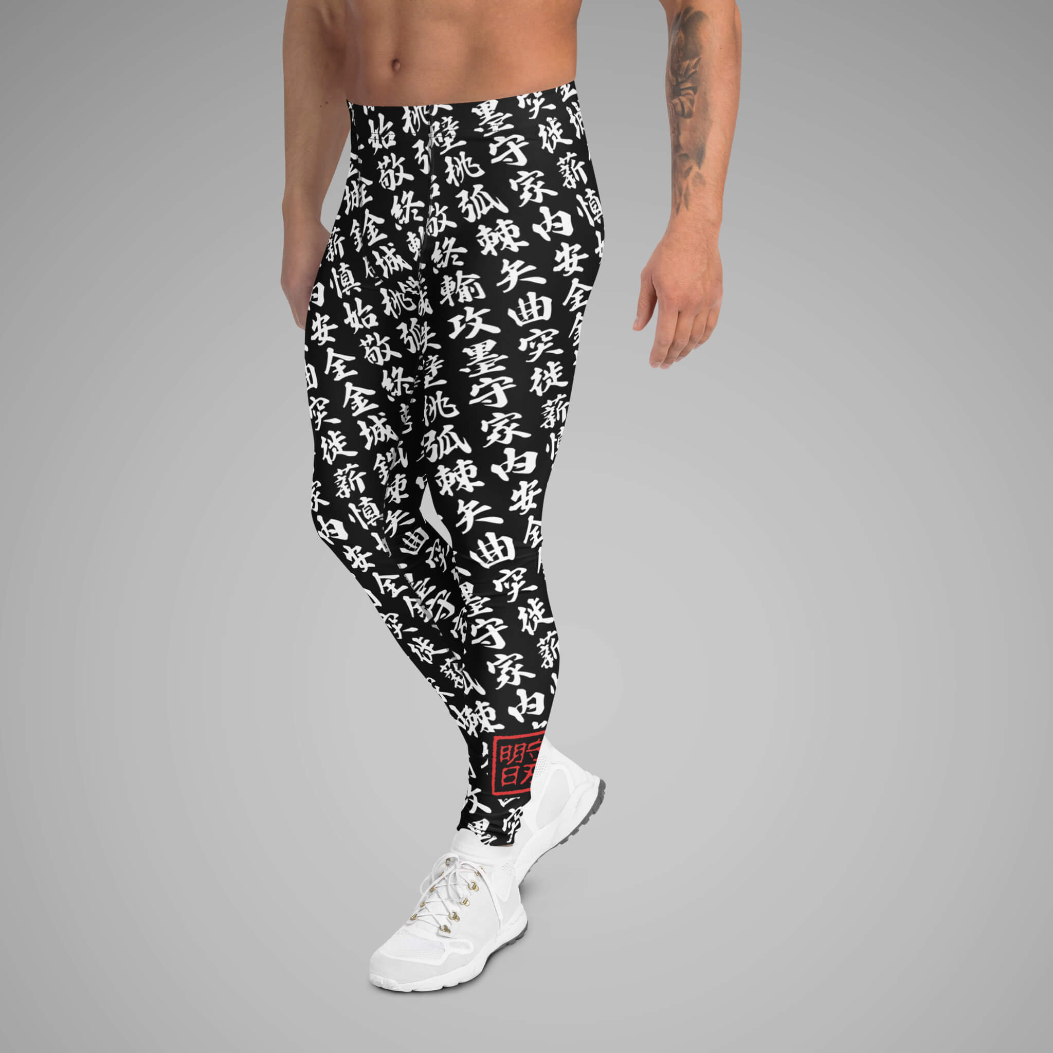 Men's BJJ Spats TOO MUCH KANJI Black/White Left View 1