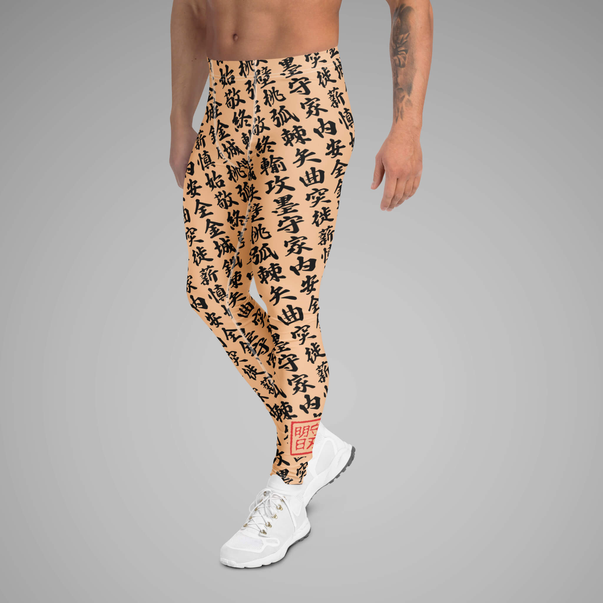 Men's BJJ Spats TOO MUCH KANJI Peach Orange/Black Left View 2