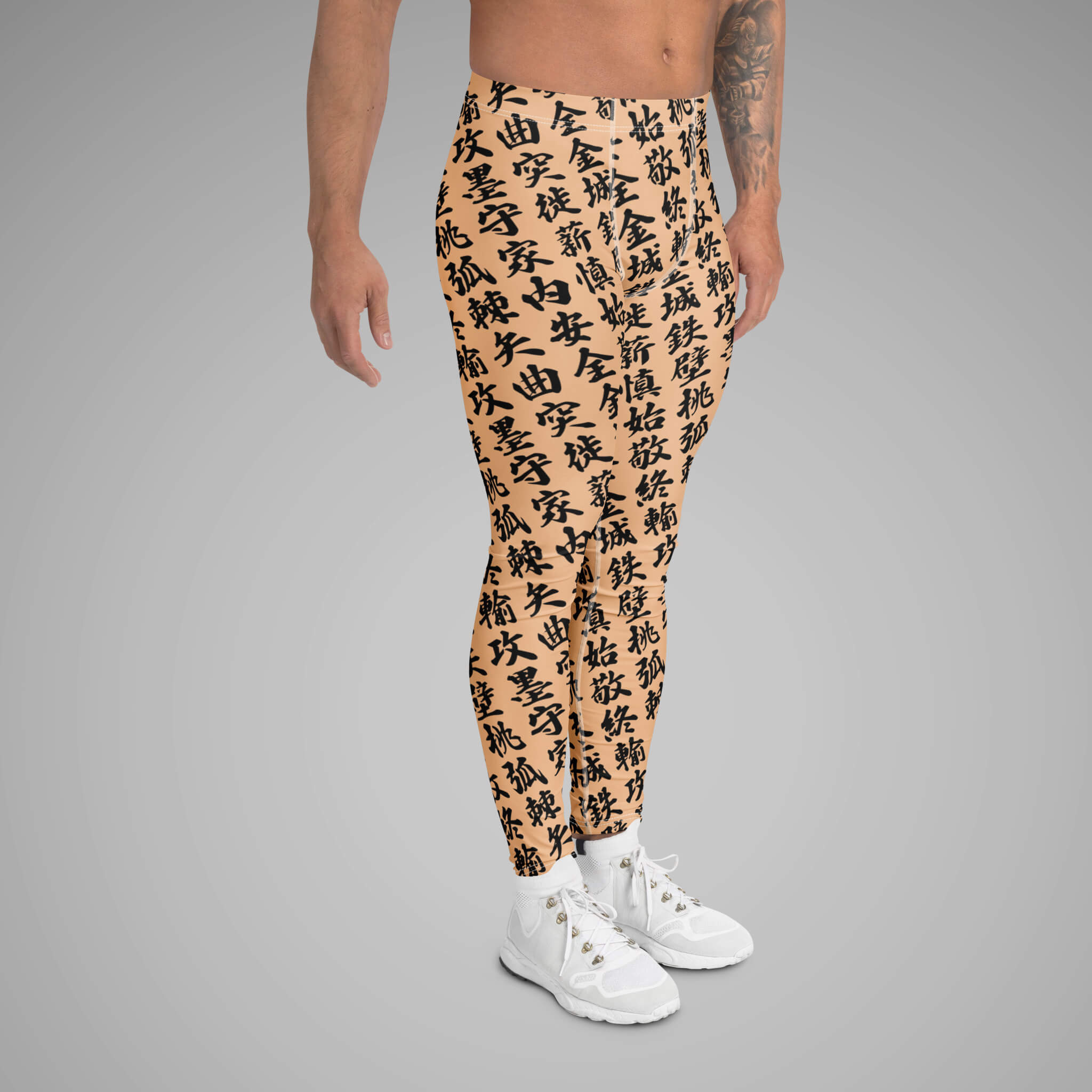 Men's BJJ Spats TOO MUCH KANJI Peach Orange/Black Right View 2