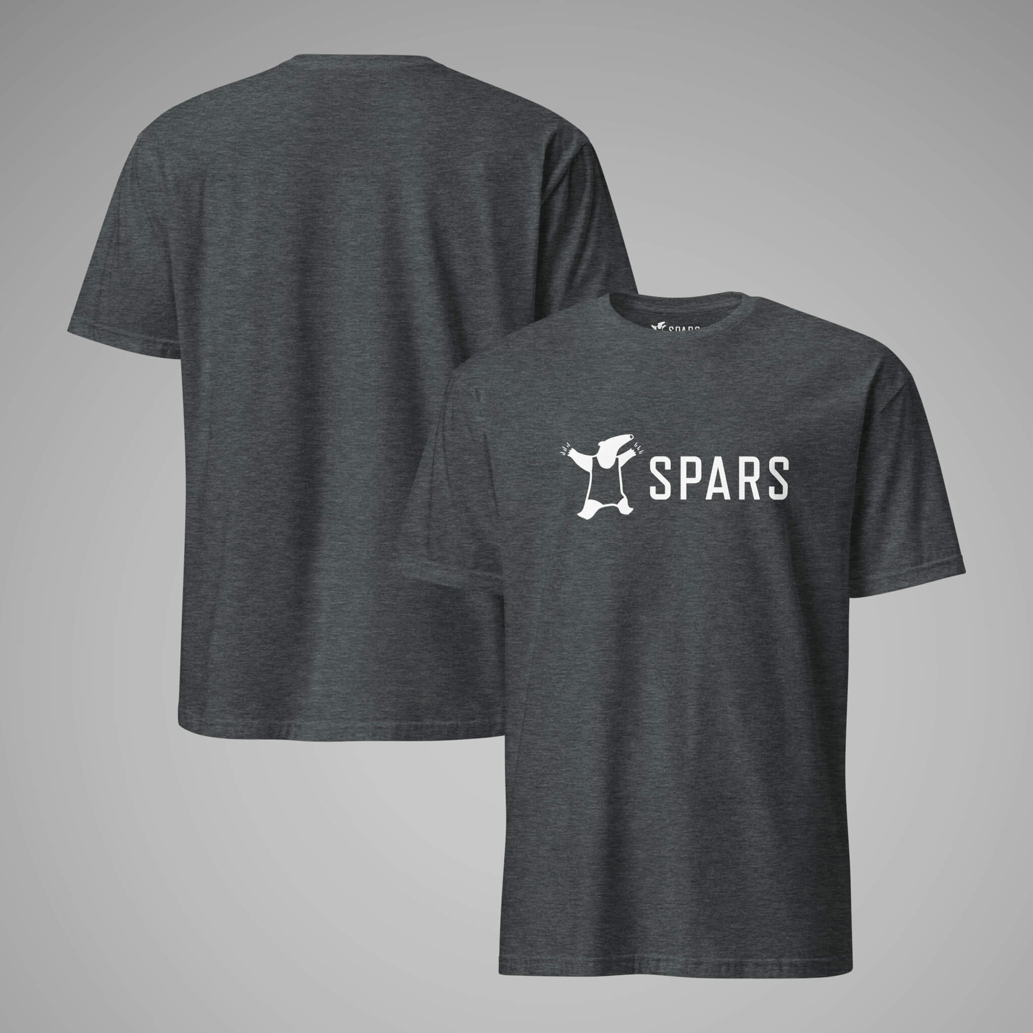 Men's Basic Tee SPARS Logo Dark Heather front and back view 1
