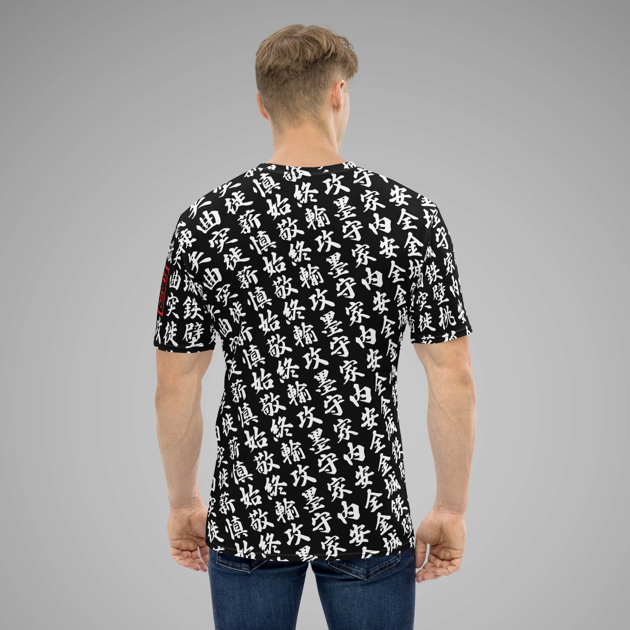 Men's Crew Neck Tee TOO MUCH KANJI Black/White Back View 2