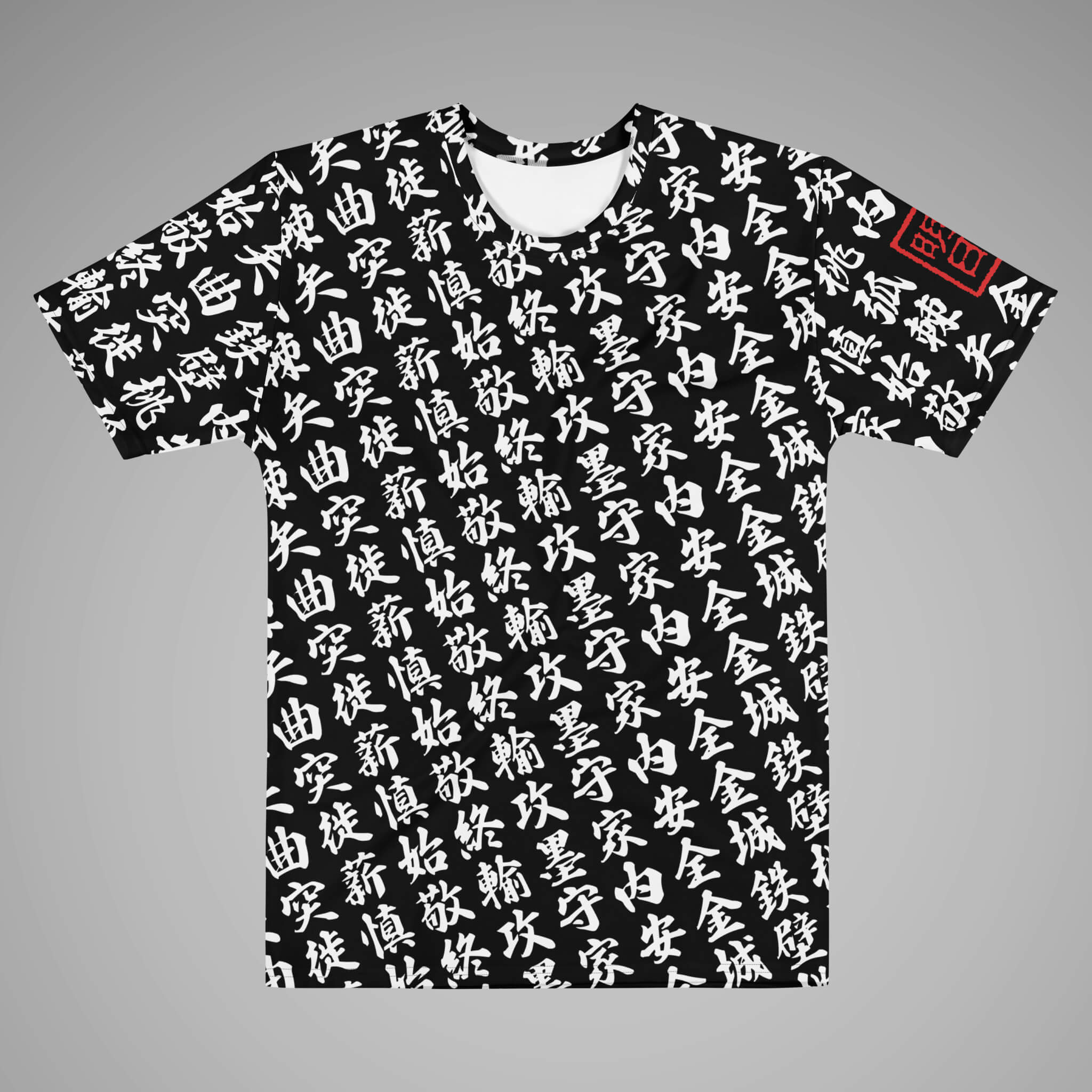 Men's Crew Neck Tee TOO MUCH KANJI Black/White Front View 1