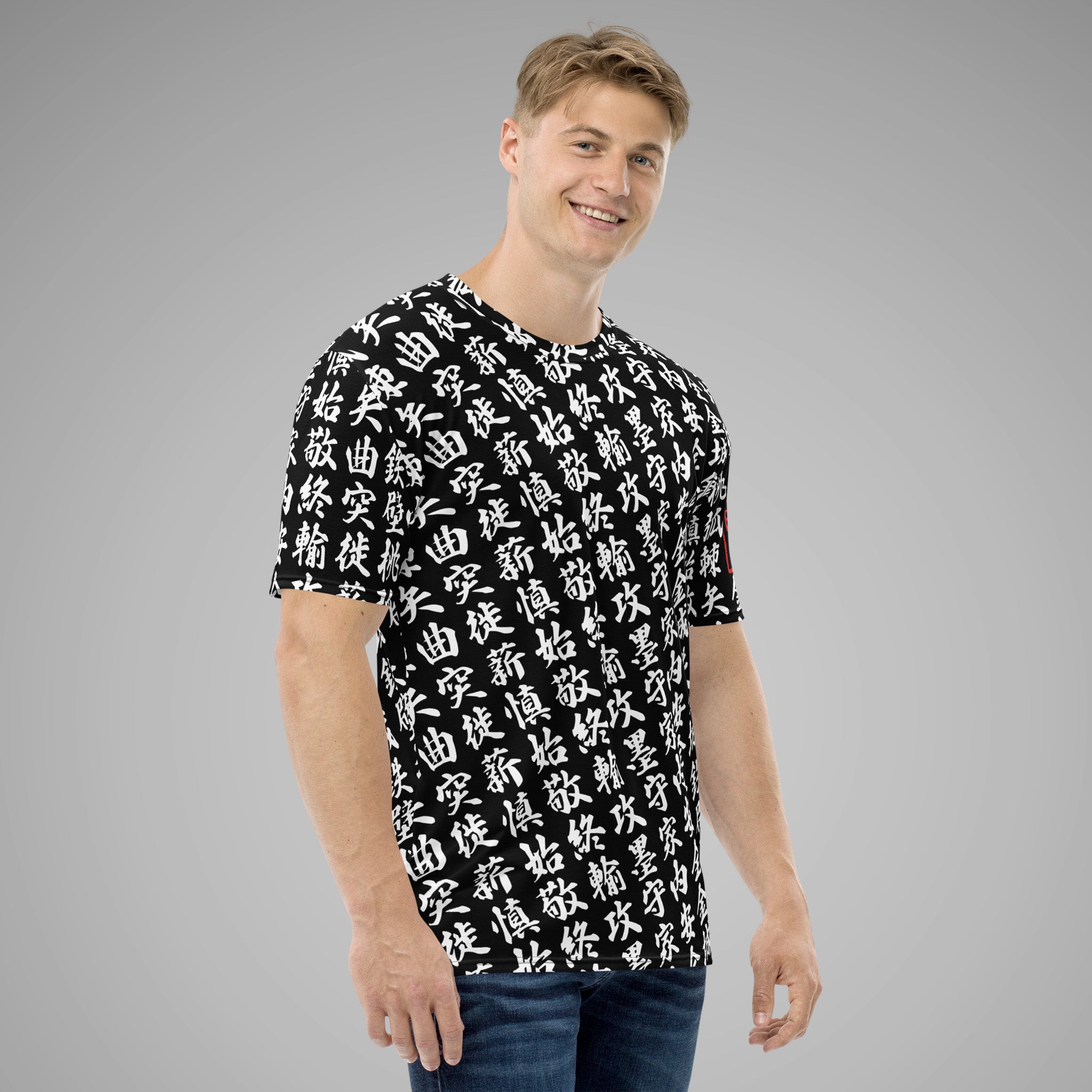 Men's Crew Neck Tee TOO MUCH KANJI Black/White Right View 1