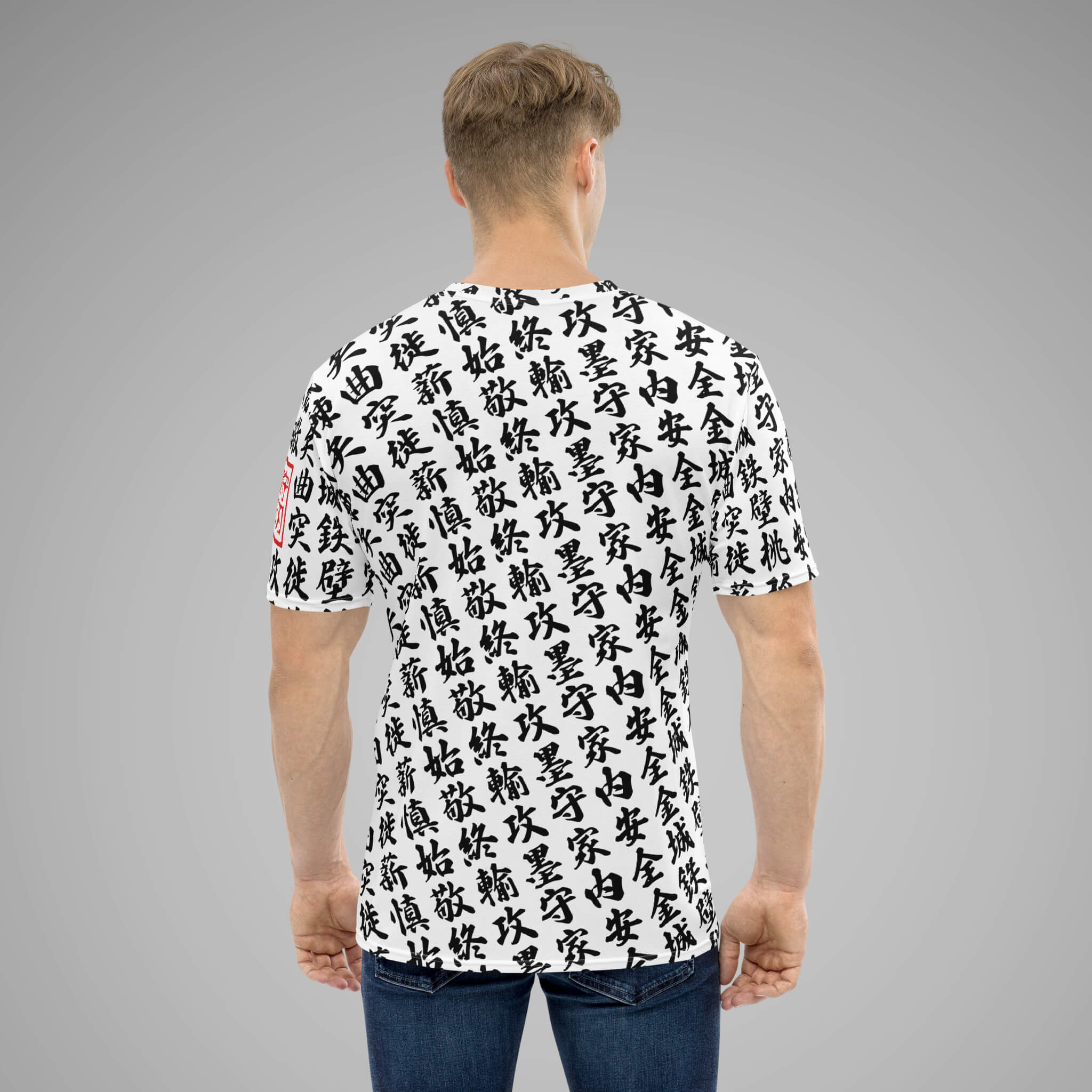 Men's Crew Neck Tee TOO MUCH KANJI White/Black Back View 2