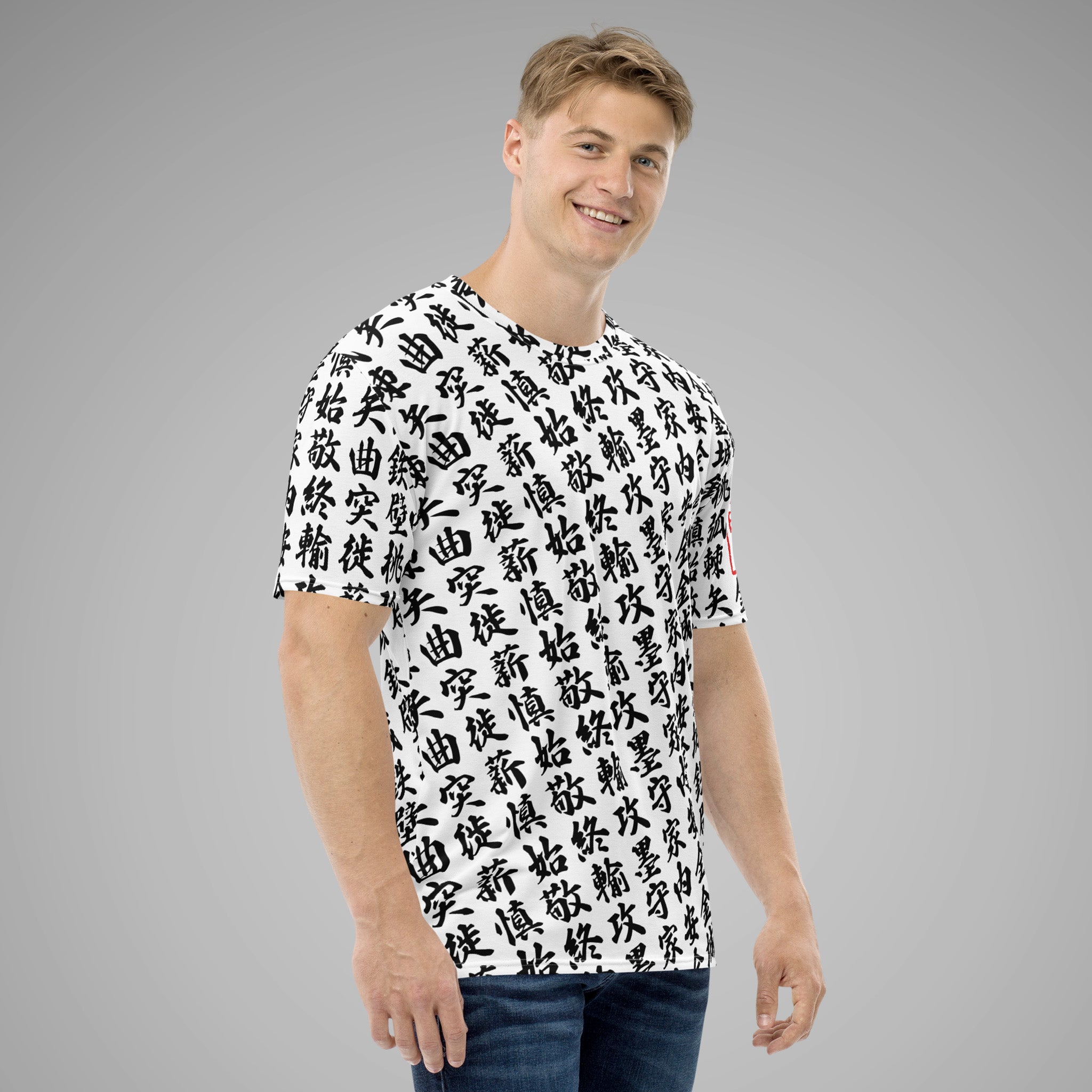 Men's Crew Neck Tee TOO MUCH KANJI White/Black Right View 1