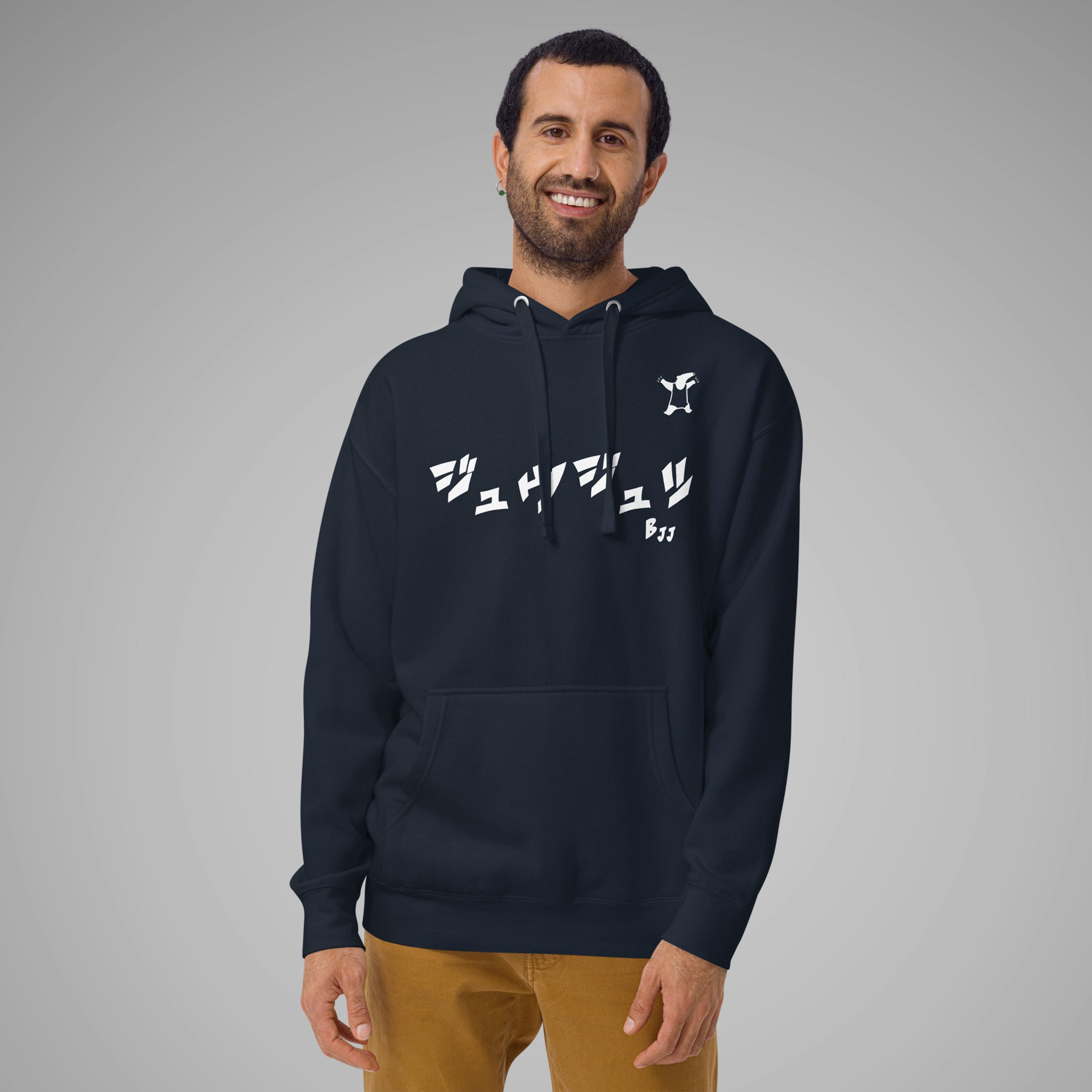Men's Premium Pullover Hoodie BJJ KATAKANA Navy Blazer front view 2
