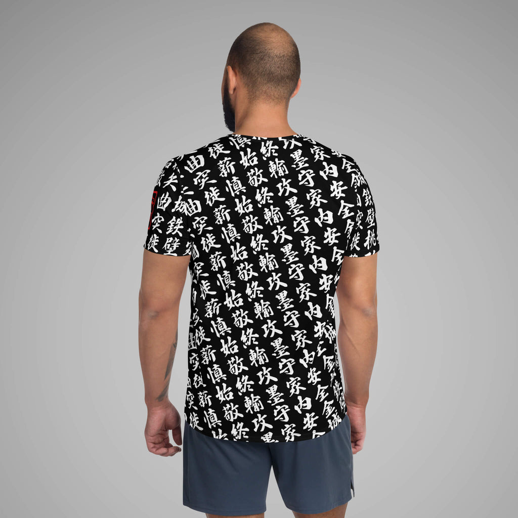  Men's Athletic Tee TOO MUCH KANJI Black/White Back View 2