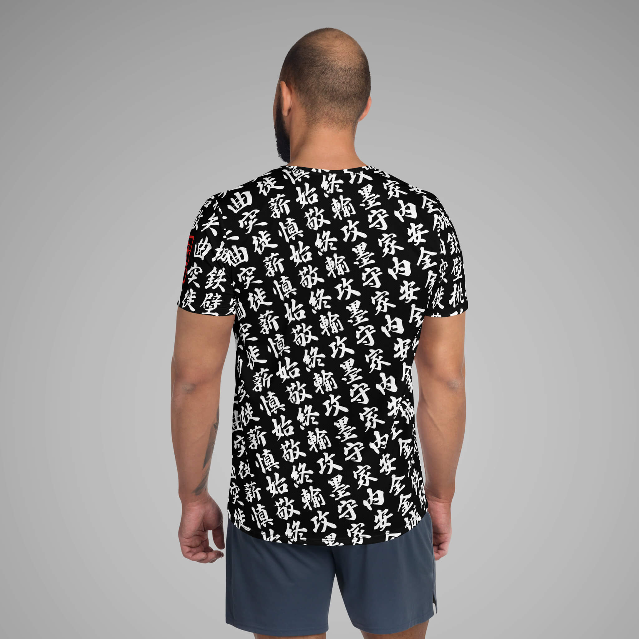  Men's Athletic Tee TOO MUCH KANJI Black/White Back View 2