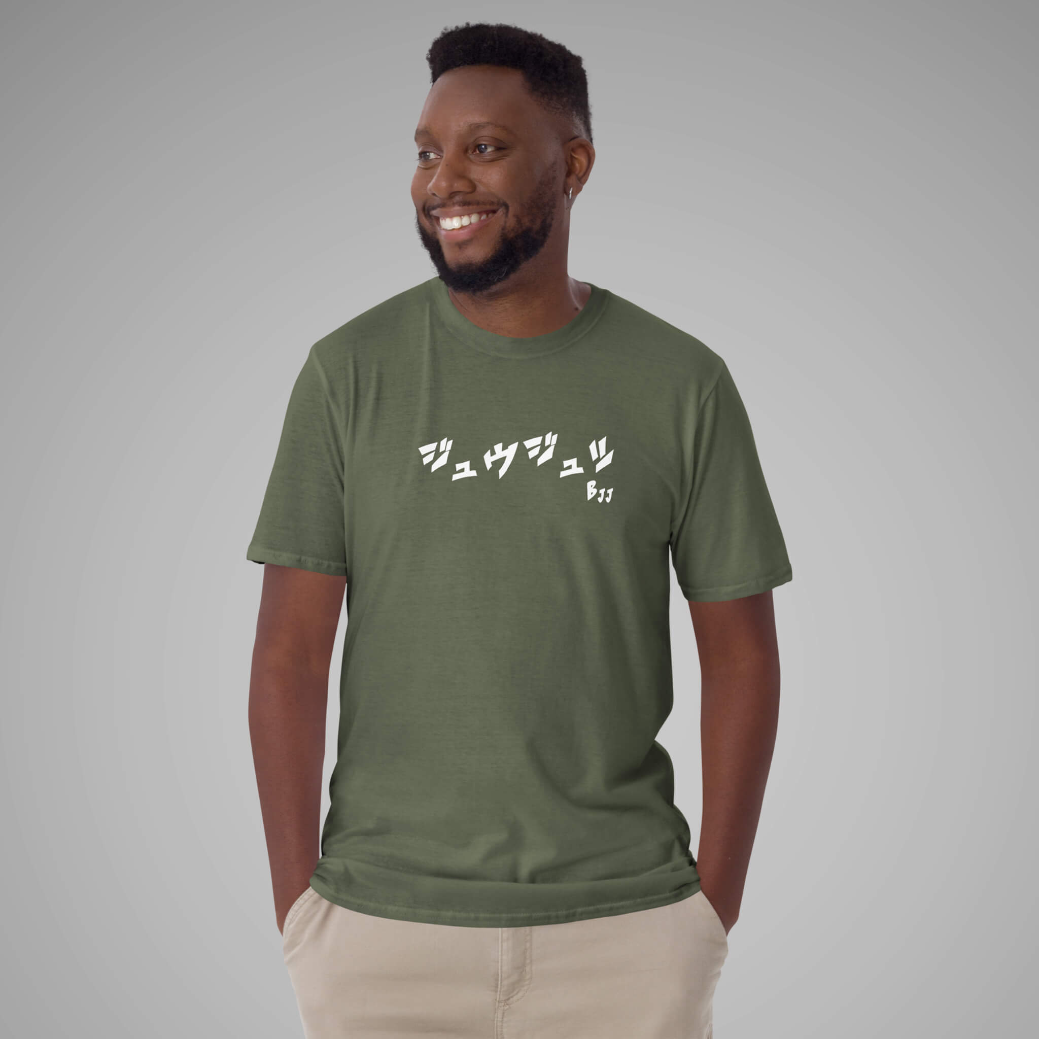Men's BJJ KATAKANA Daily Tee Military Green Front 1