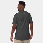 Male model wearing the Men’s BJJ KATAKANA Daily Tee in Dark Heather Grey , back view
