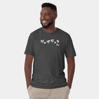 Male model wearing the Men’s BJJ KATAKANA Daily Tee in Dark Heather Grey, front view