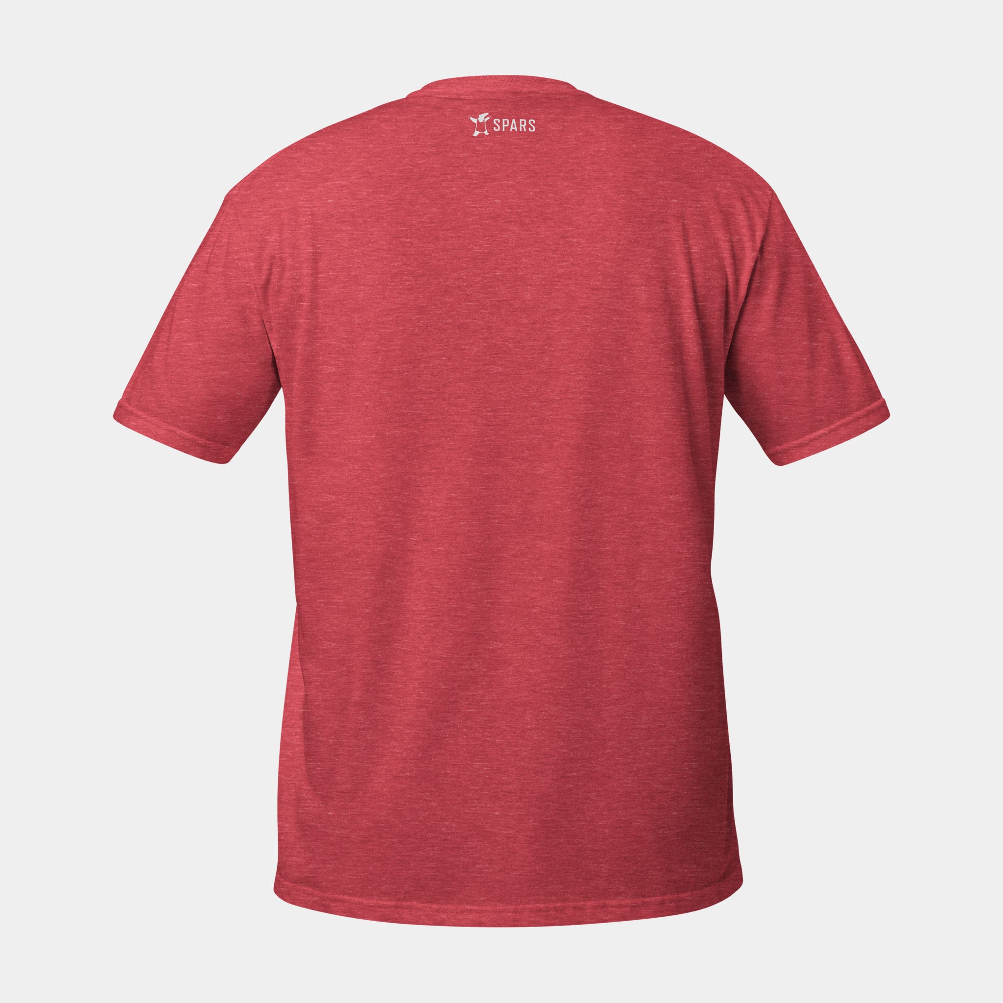 Men’s BJJ KATAKANA Daily Tee in Heather Red, back view with SPARS logo