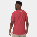 Male model wearing the Men’s BJJ KATAKANA Daily Tee in Heather Red, back view