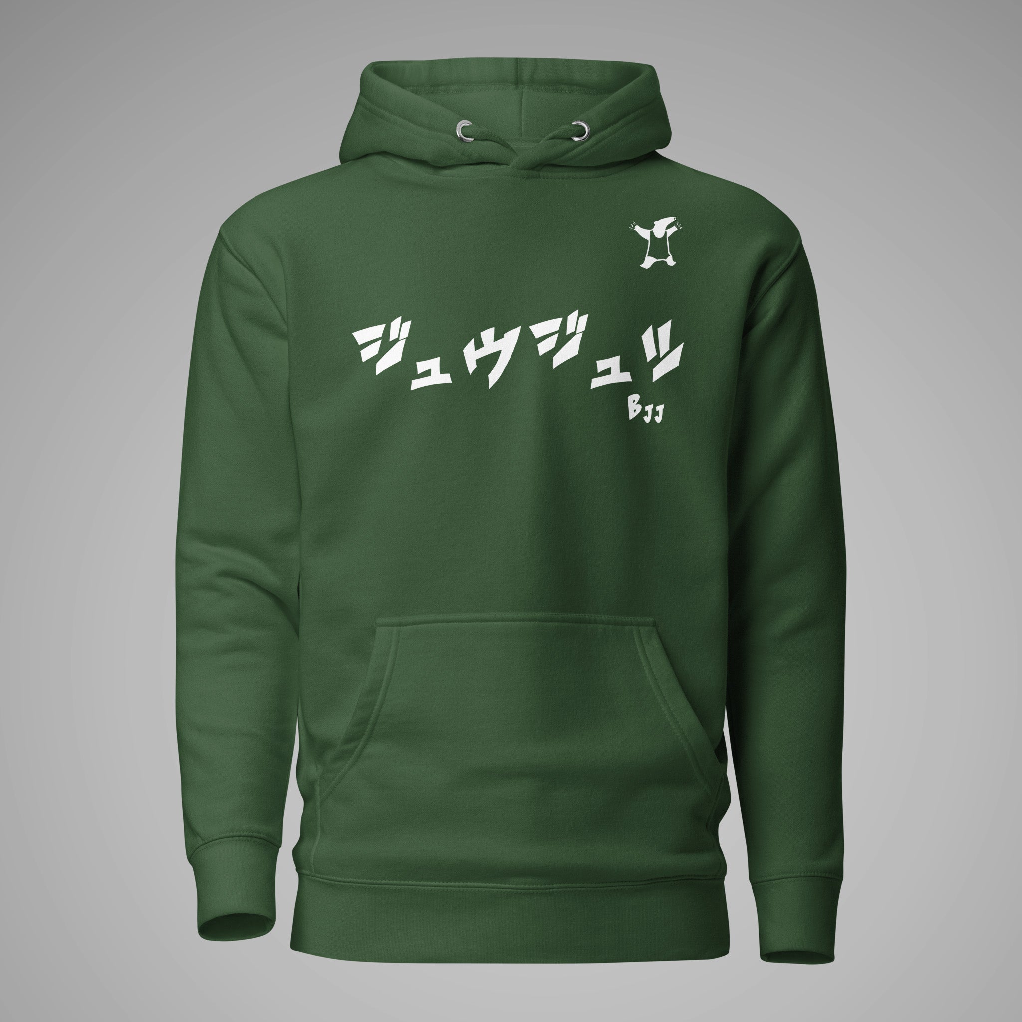 Premium Pullover Hoodie BJJ KATAKANA Forest Green front view 1
