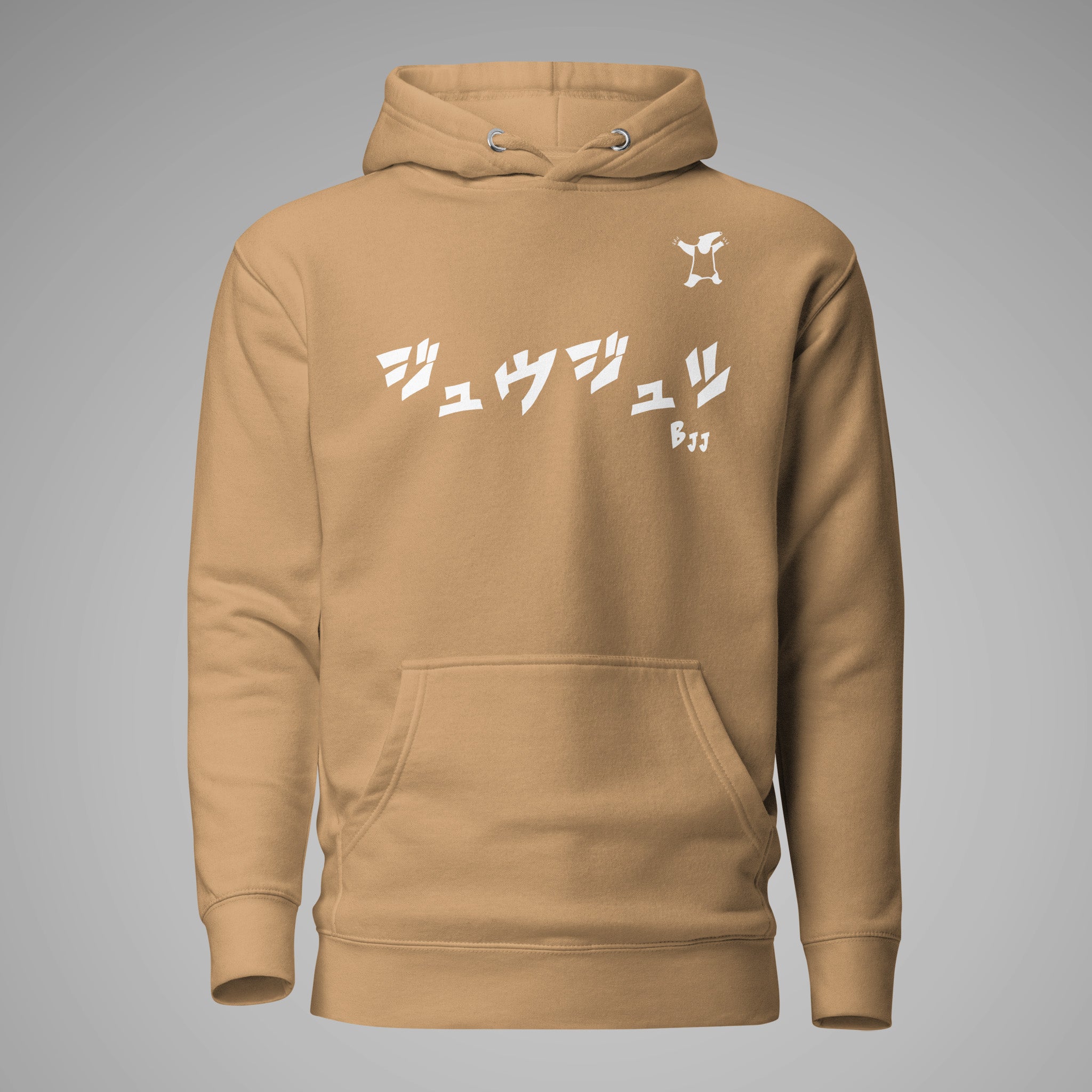 Premium Pullover Hoodie BJJ KATAKANA Khaki front view 1