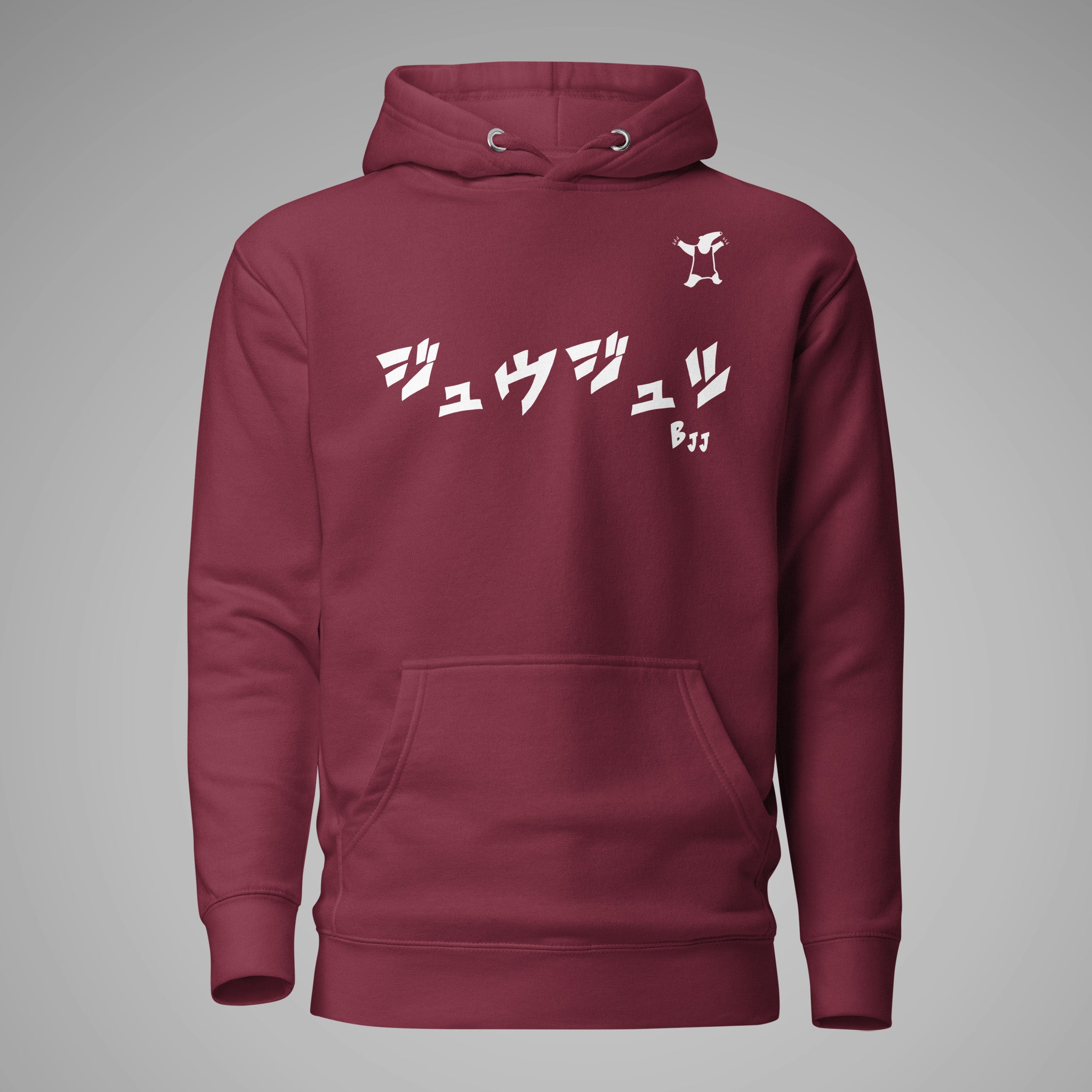 Premium Pullover Hoodie BJJ KATAKANA Maroon front view 1
