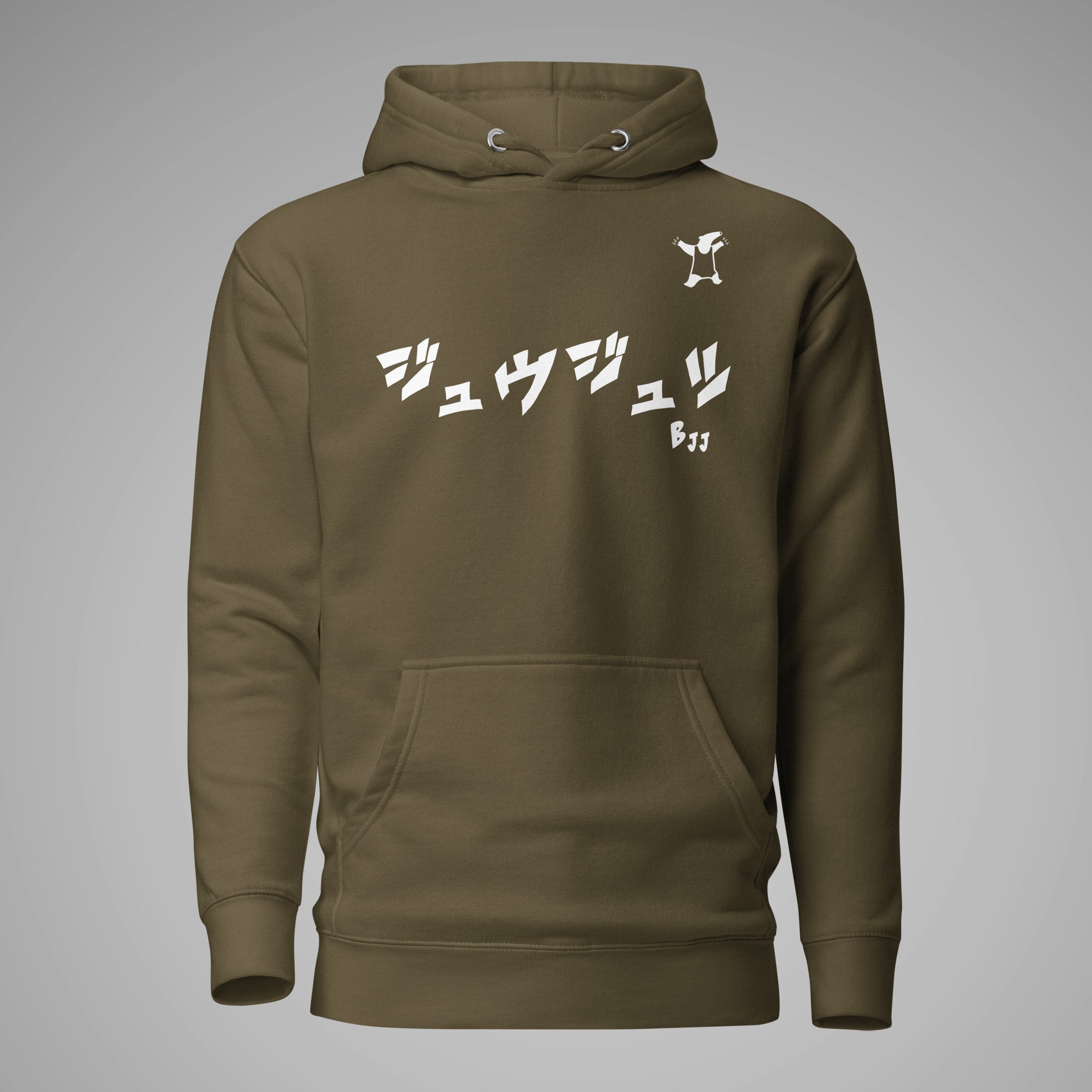 Premium Pullover Hoodie BJJ KATAKANA Military Green front view 1
