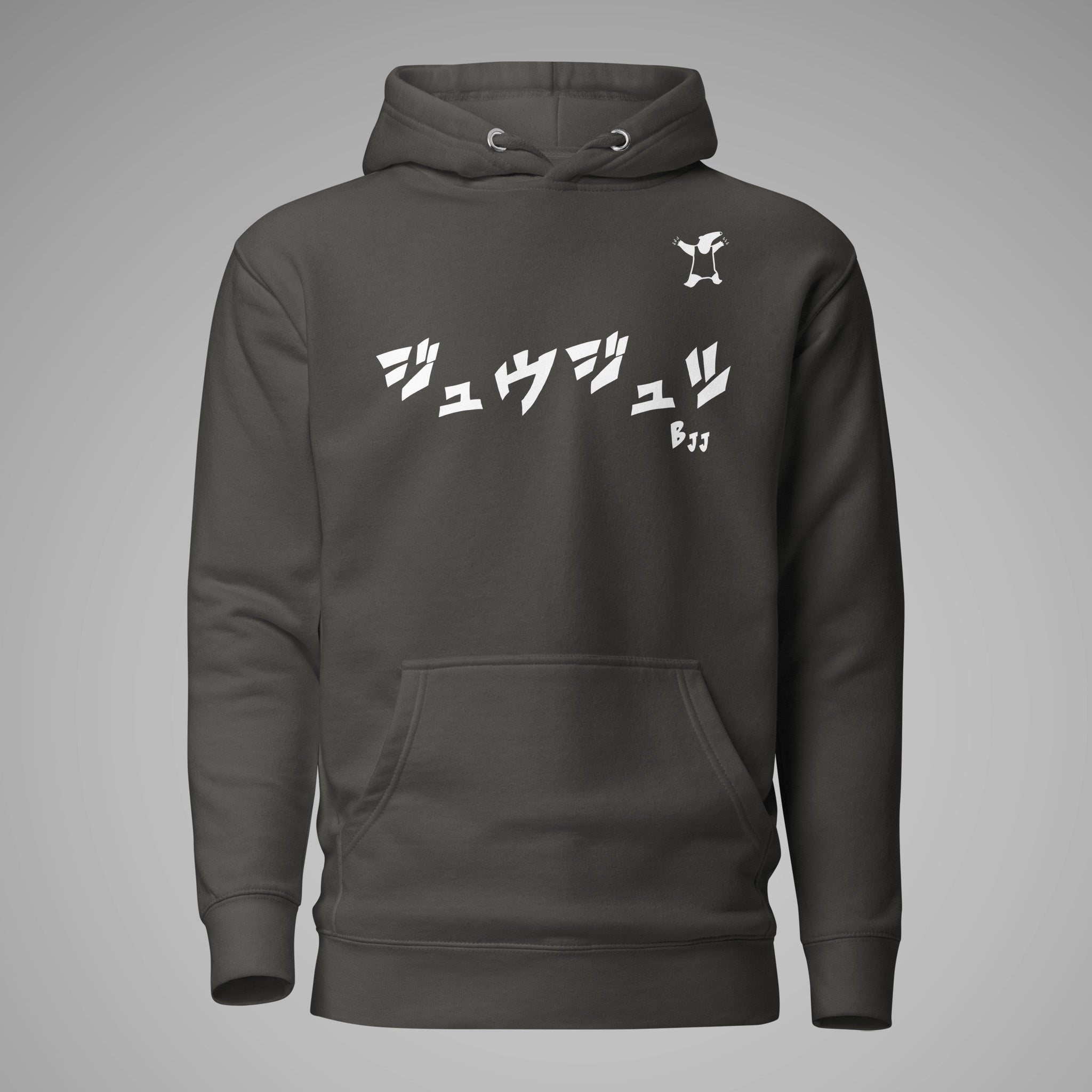 Premium Pullover Hoodie BJJ KATAKANA Vintage Black front view 1

