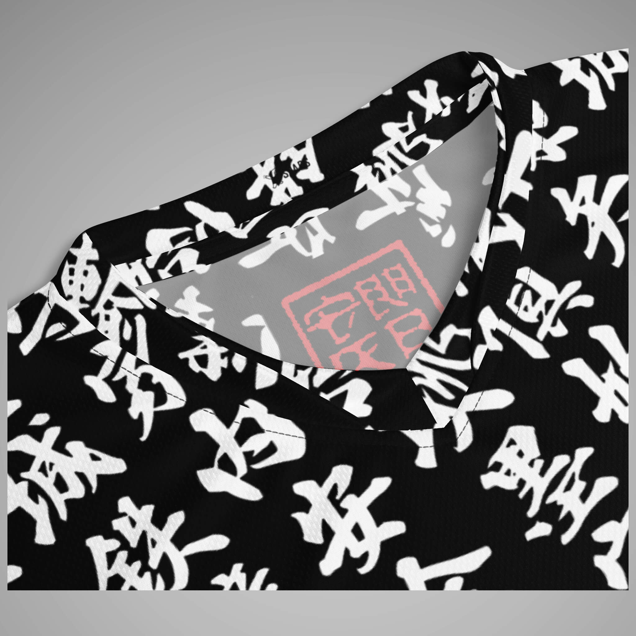 Sports Jersey TOO MUCH KANJI Black/White Fabric Texture Close-Up 1