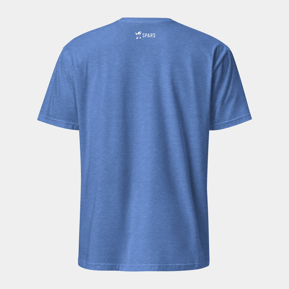 Men’s BJJ KATAKANA Daily Tee in Heather Navy, back view with white SPARS Logo