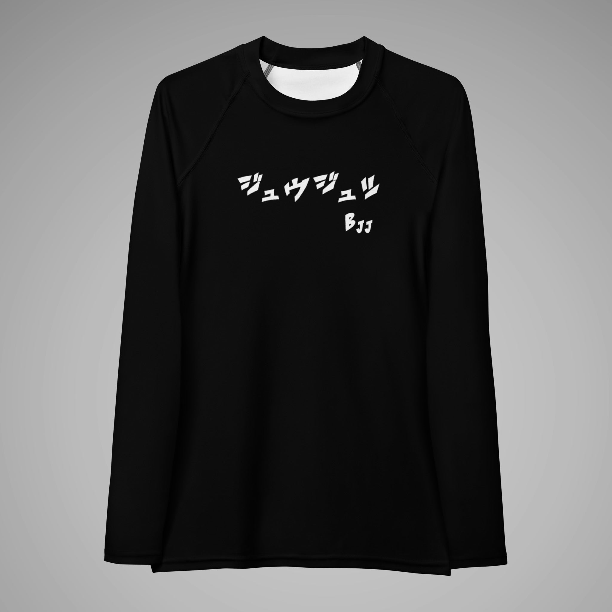 Women's BJJ Long Sleeve Rash Guard - BJJ KATAKANA_Black_Front_1