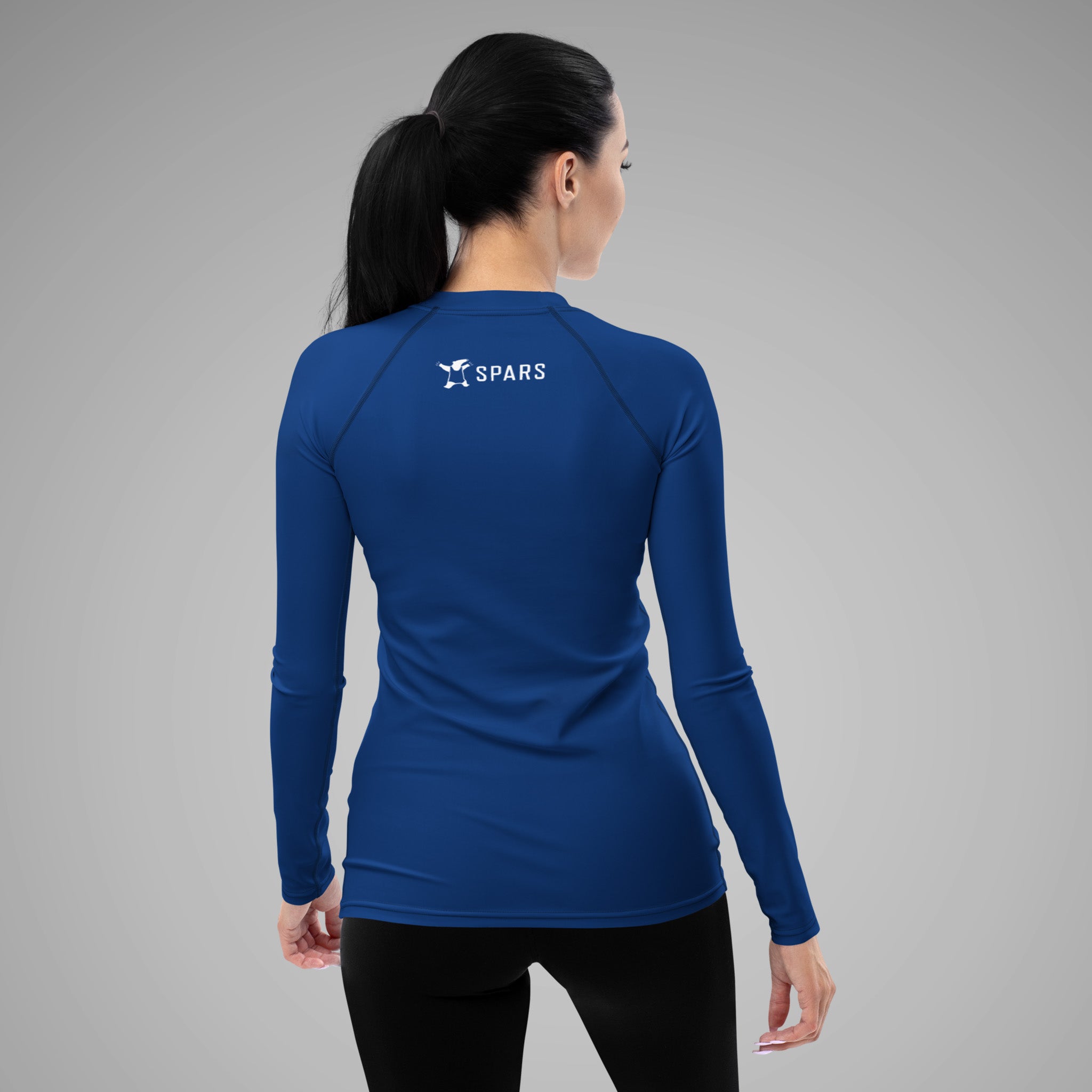 Women's BJJ Long Sleeve Rash Guard - BJJ KATAKANA_Dark Cerulean_Backt_2